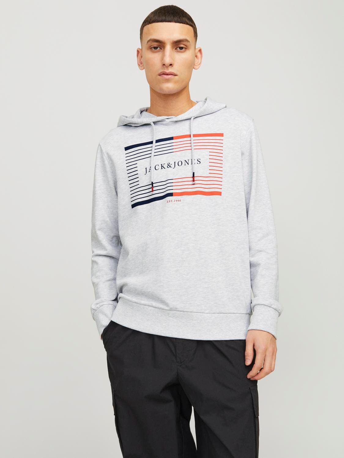 Jack & Jones Hoodie JJCYRUS SWEAT HOOD: Komfortable Baumwollmischung mit coolem Gummidruck (Lässiger Hoodie: Basic Schnitt & peppiger Aufdruck) Vielseitiges Sweatshirt: Angenehme Sweatware