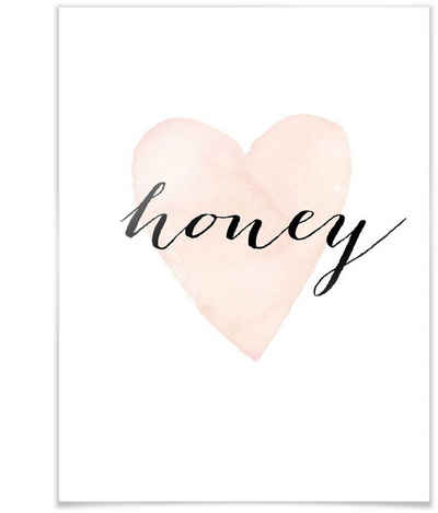 Wall-Art Poster Herz Honig Schriftzug Honey, Schriftzug (1 St), Poster ohne Bilderrahmen