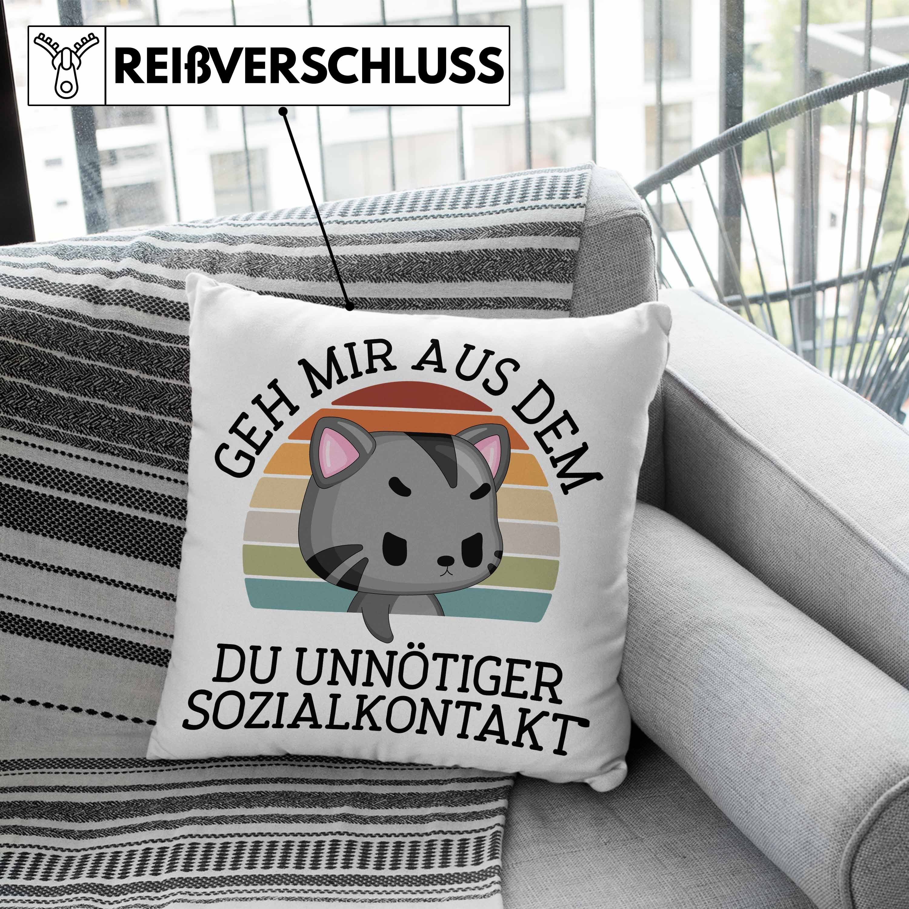 Du Geschenk Unnötiger Witzige 40x40 Männer Kissen Dekokissen Aus Trendation Geh Dekokissen Kissen mit Weg Sozialkontakt Grün Frauen Mir Füllung Katze - Lustige Dem Trendation für