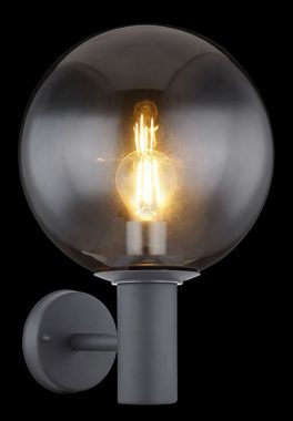Globo Außen-Wandleuchte LED Außenlampe Außenleuchte Wandlampe Glas Edelstahl Alu 31865, Rauchglaskugel, spritzwassergeschützt (IP44), ohne Leuchtmittel, Lichtfarbe ist abhängig vom Leuchtmittel, Außenwandleuchte, Wandlampe, Leuchte aussen, Außen, Wand