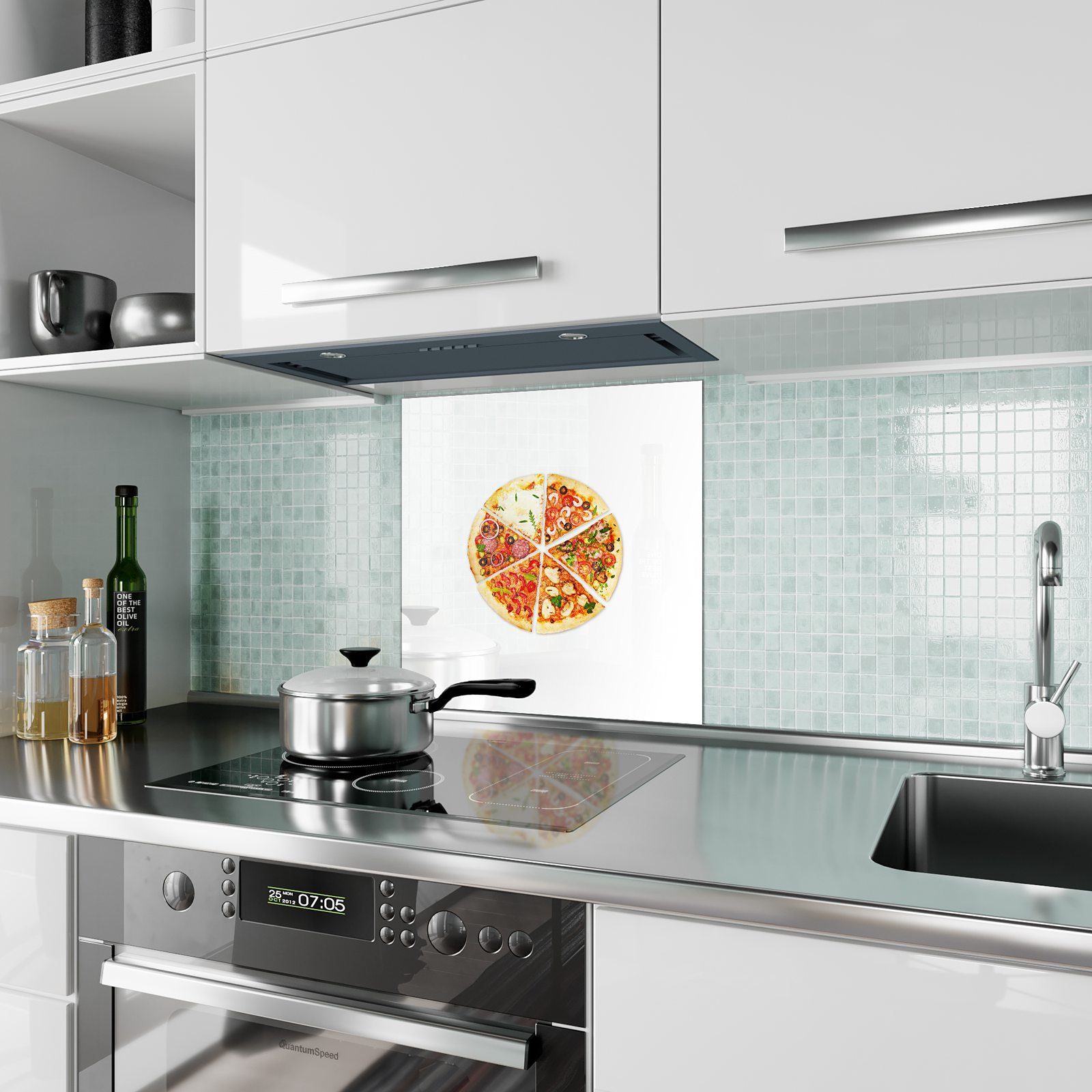 Primedeco Küchenrückwand Küchenrückwand Spritzschutz Glas Pizzaecken mit Motiv