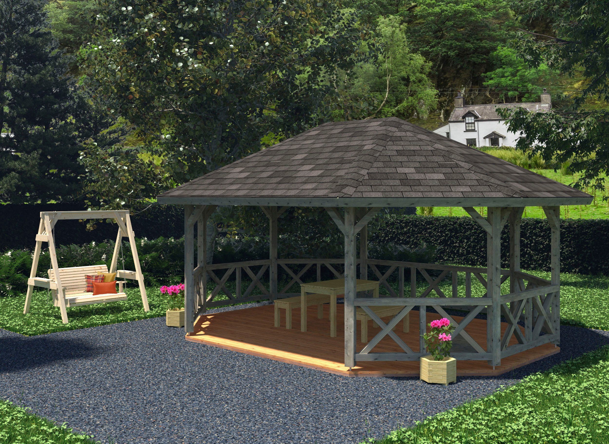 Palmako Holzpavillon Betty, BxT: 615x551 cm, grau
