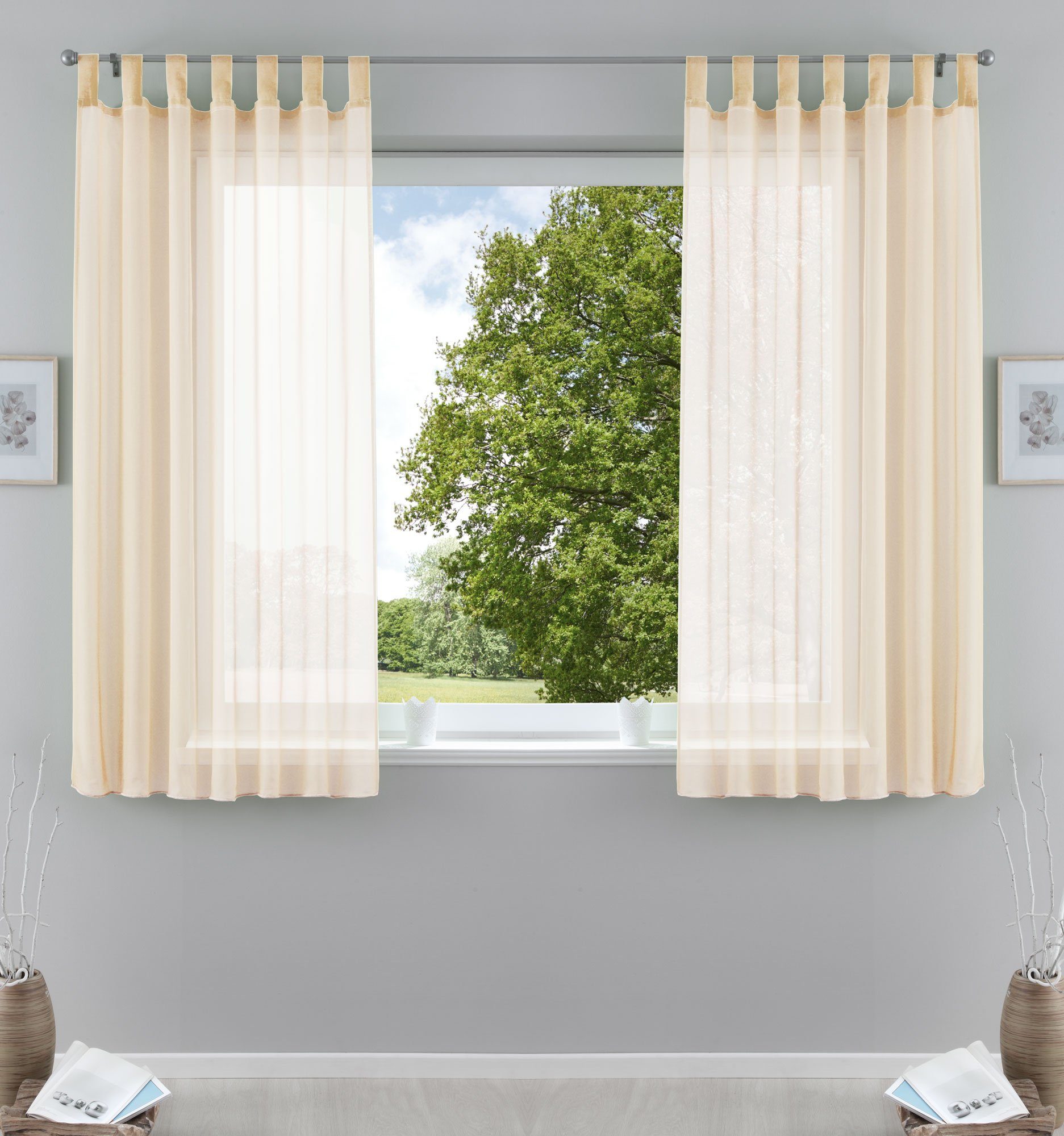 Gardinenbox Gardine (2 St), Schlaufen, transparent, Voile, Transparent Vorhang Set Voile Bleibandabschluss 61000CN