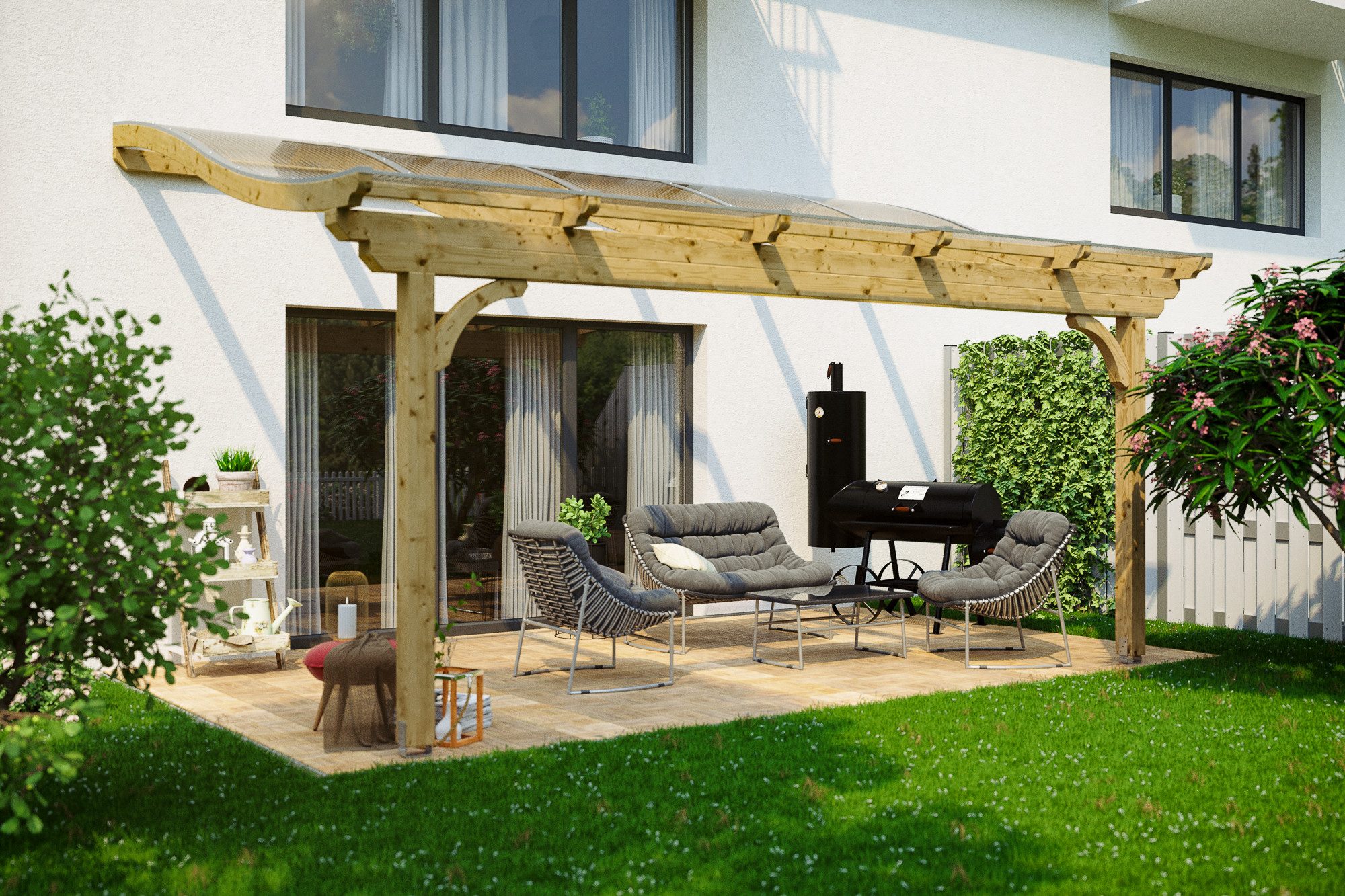 Skanholz Terrassendach Verona, BxT: 541x389 cm, Bedachung Doppelstegplatten, Leimholz