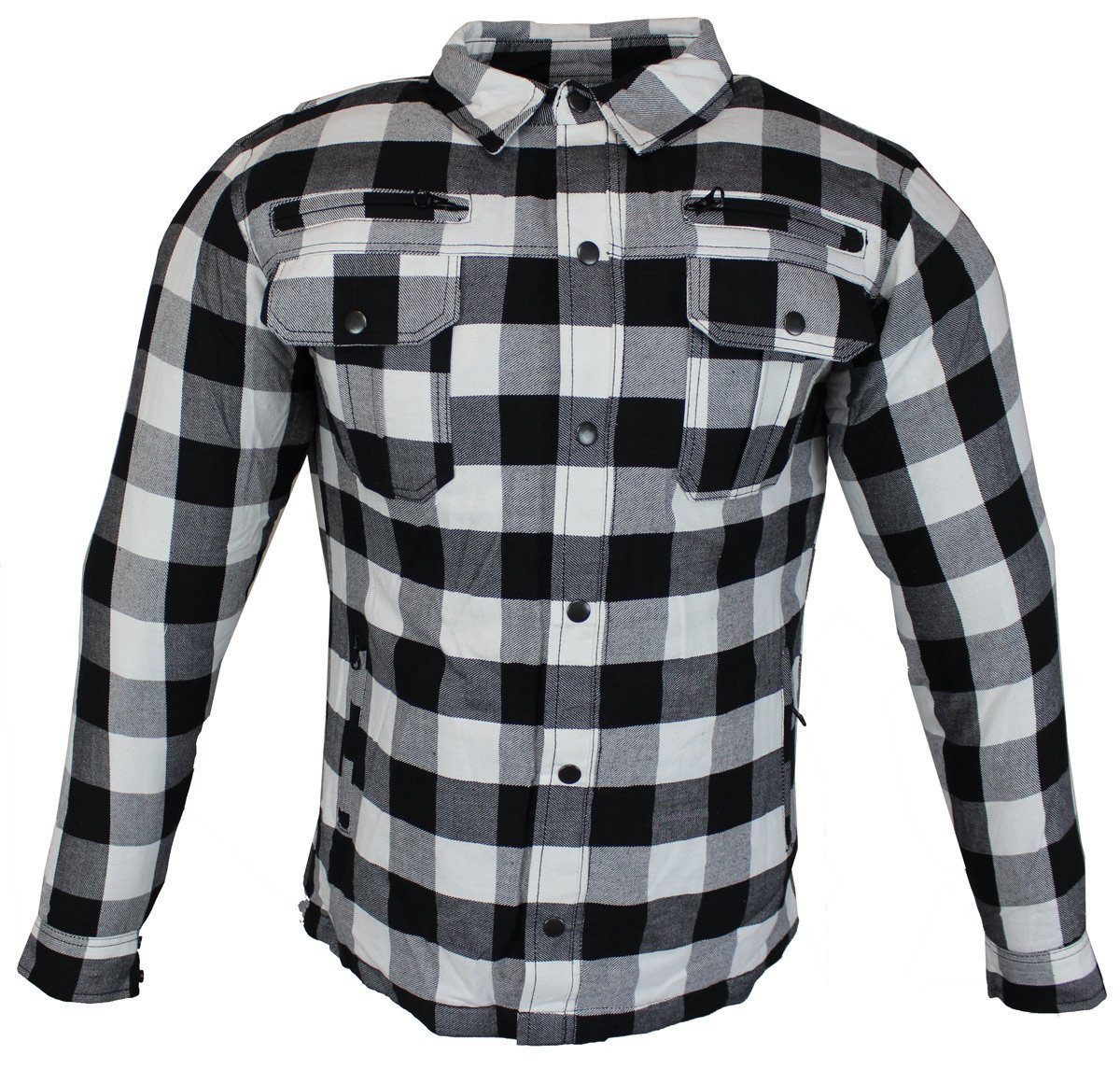 Alpha Speeds Motorradjacke Flanell-Holzfäller Motorrad KEV ARAMID Lumber Biker Hemd SLIM Weiß (Wasserdicht & Winddicht & Atmungsaktiv + Belüftungstaschen) All Season, wasserdichte Reißverschlüsse, mit Protektoren