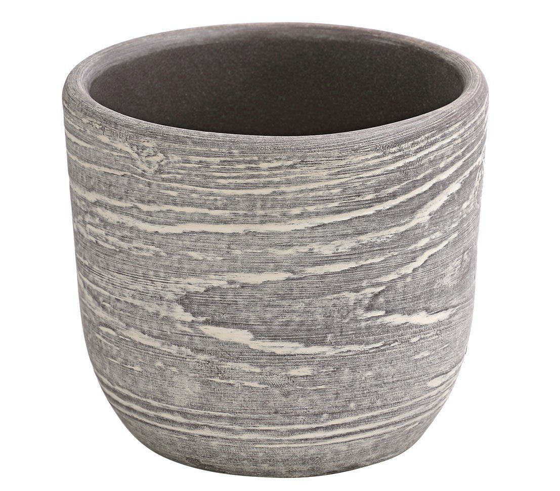 Keramik Wood, rund, Dehner Übertopf Grau