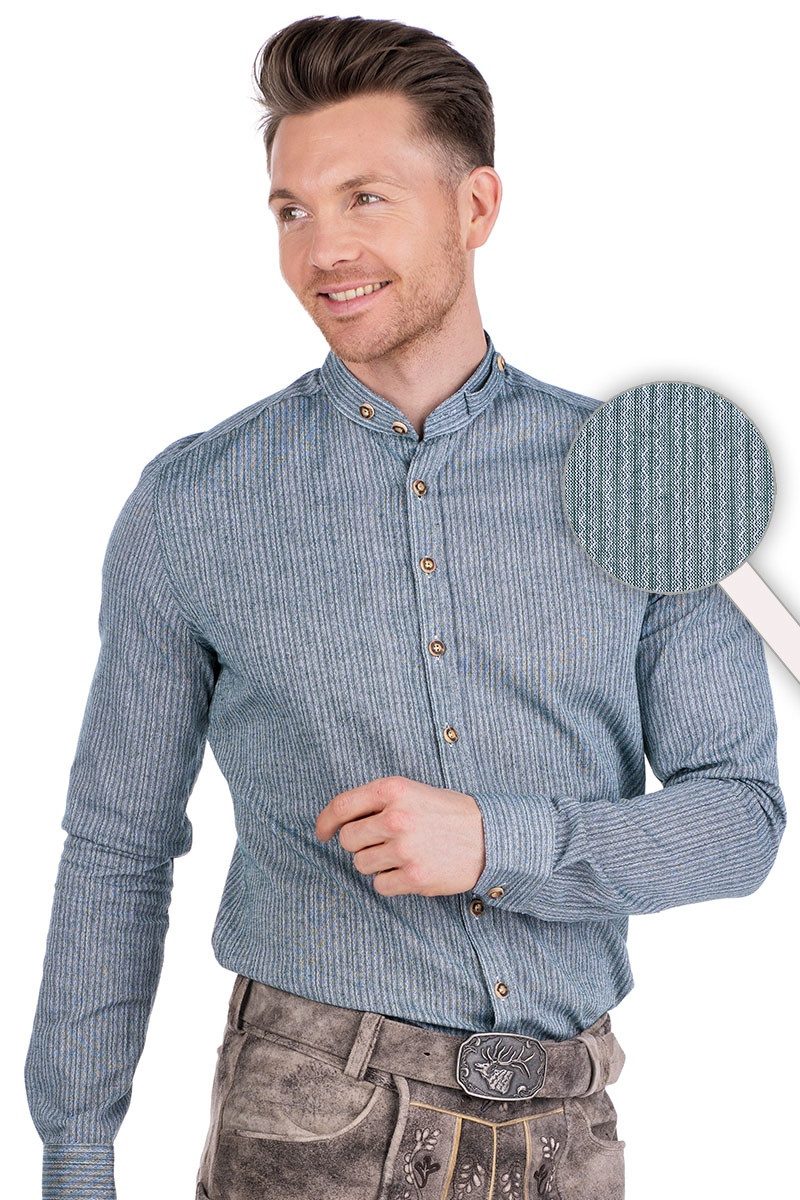 Orbis Textil GmbH & Co. KG Trachtenhemd Trachtenhemd - WENDELIN - kornblau light, trachtenhellgrün