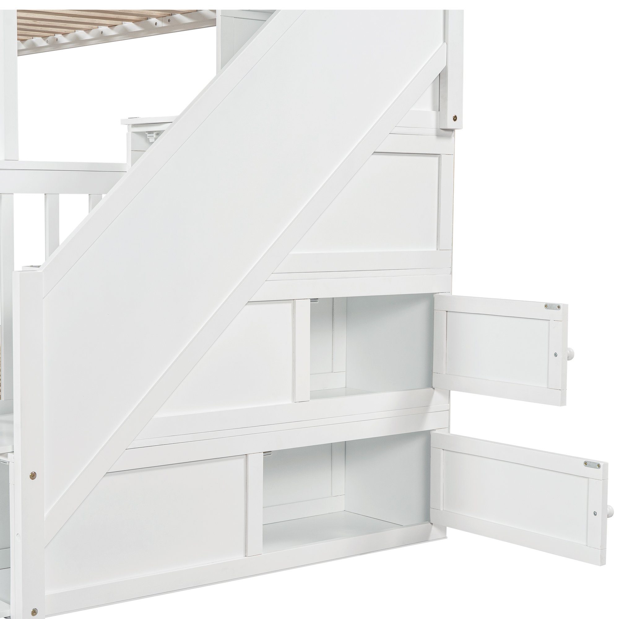 weiß Kinderbett, Schubladen Treppe 90x200cm+140x200cm mit Etagenbett OKWISH Tafel