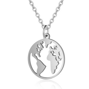 Alster Herz Kette mit Anhänger Halskette „Weltenbummler“ mit Welt-Anhänger J0246, Weltkarte