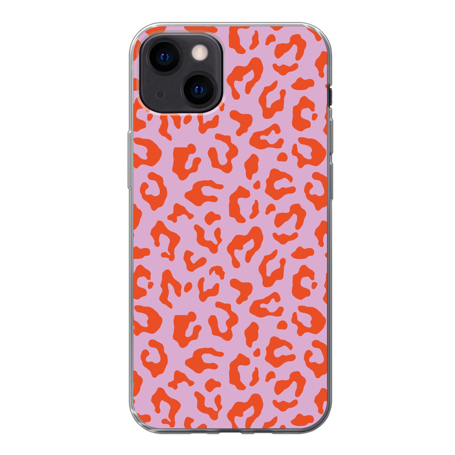 MuchoWow Handyhülle für Apple iPhone 13 Pantherprint - Rot - Lila - Rosa - Tierprint, Smartphone-Bumper, Print, Handy Schutzhülle Dünn