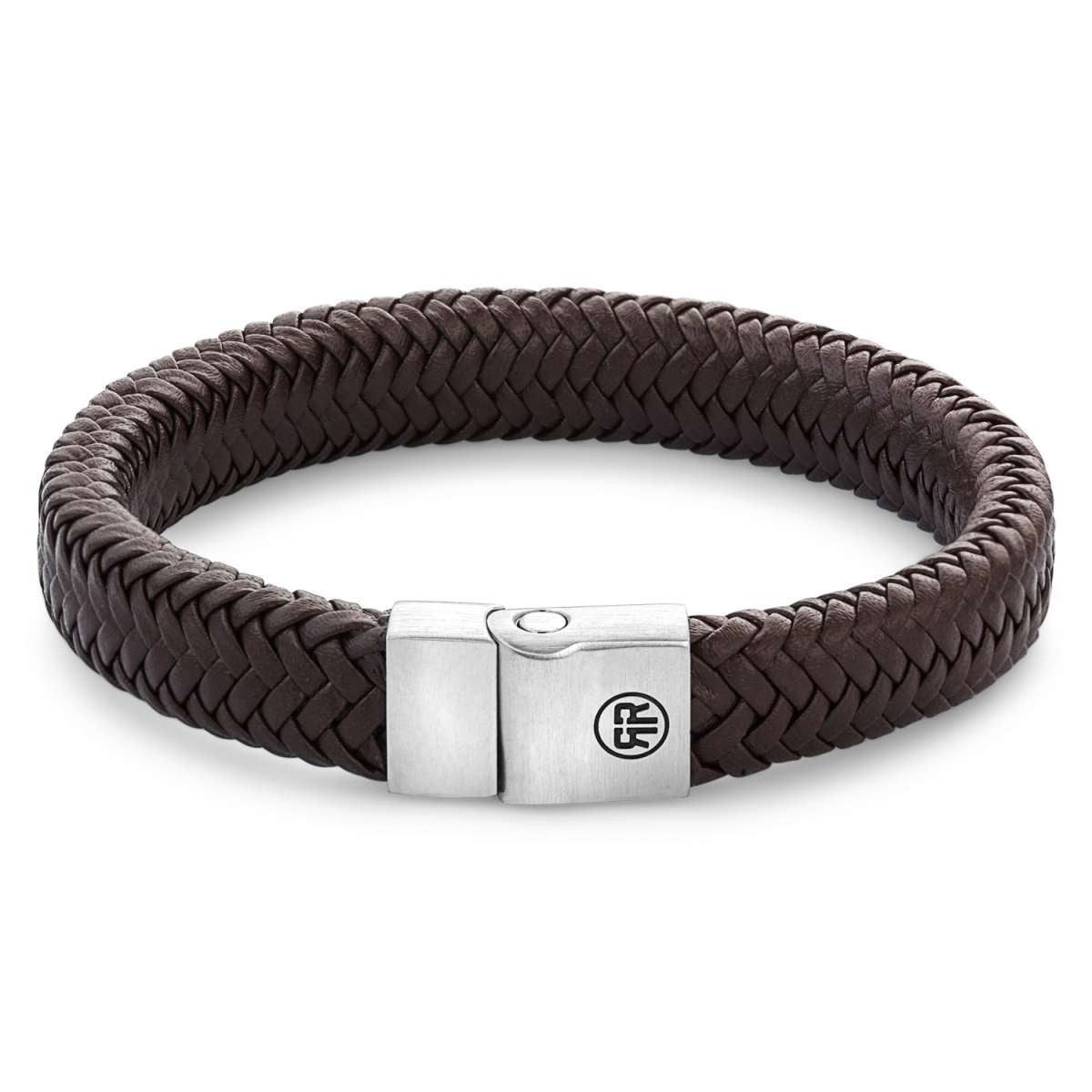 Rebel & Rose Edelstahlarmband RR-M0022-S, für Herren-Lederarmband Full Metal Herringbone Braun Matt