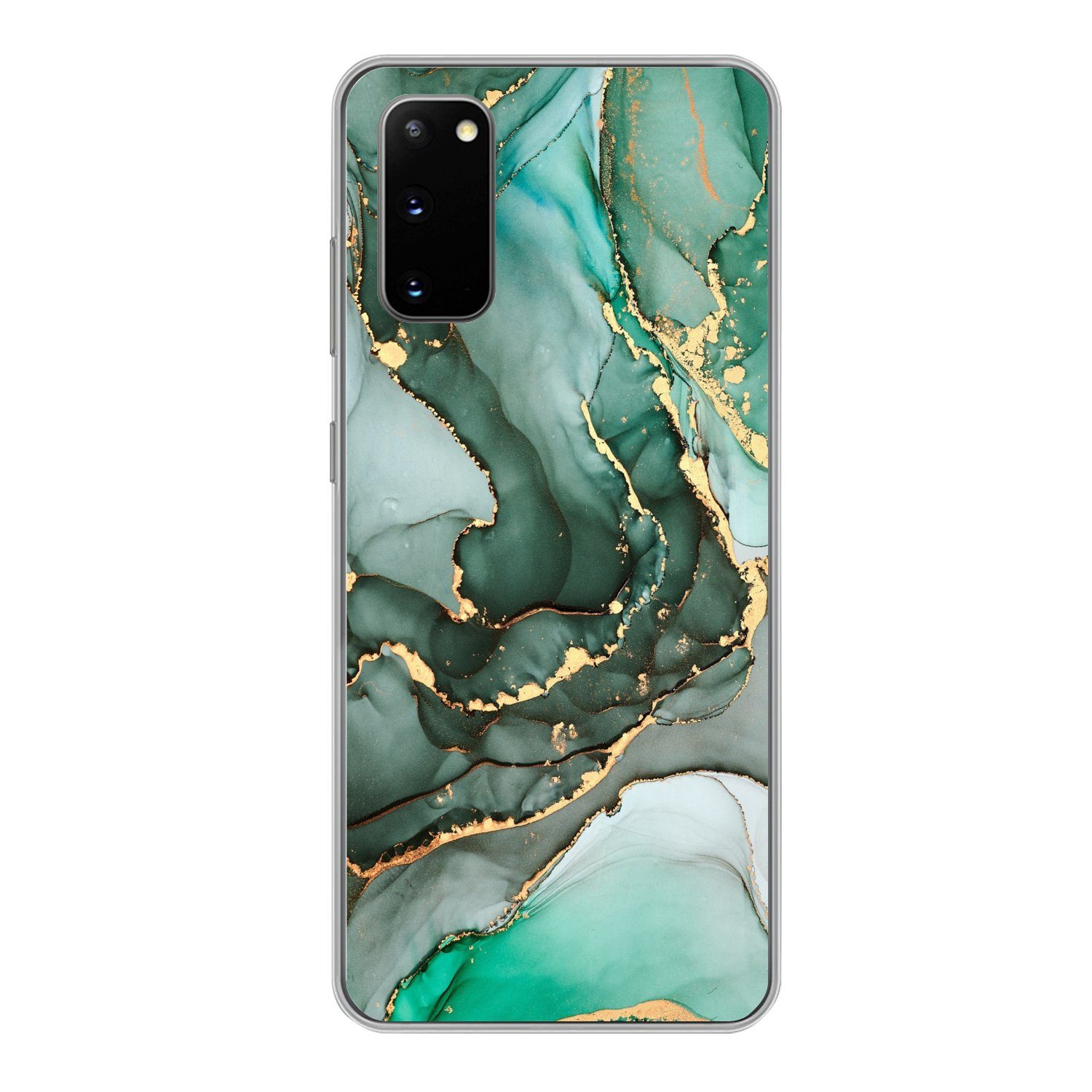 MuchoWow Handyhülle für Samsung Galaxy S20 Gold - Marmor - Grün - Luxus - Marmoroptik - Gr, Phone Case, Silikon, Schutzhülle Dünn