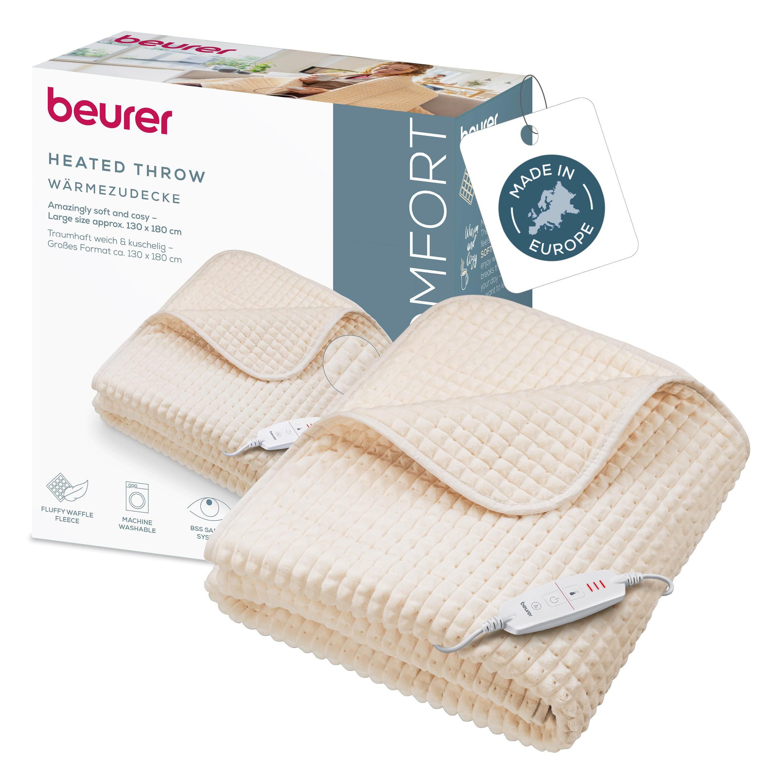 BEURER Heizdecke HD 72 Waffle Sage Green mit 3 Temperaturstufen, Voluminöser Effekt und elegantes Design durch Waffelstruktur