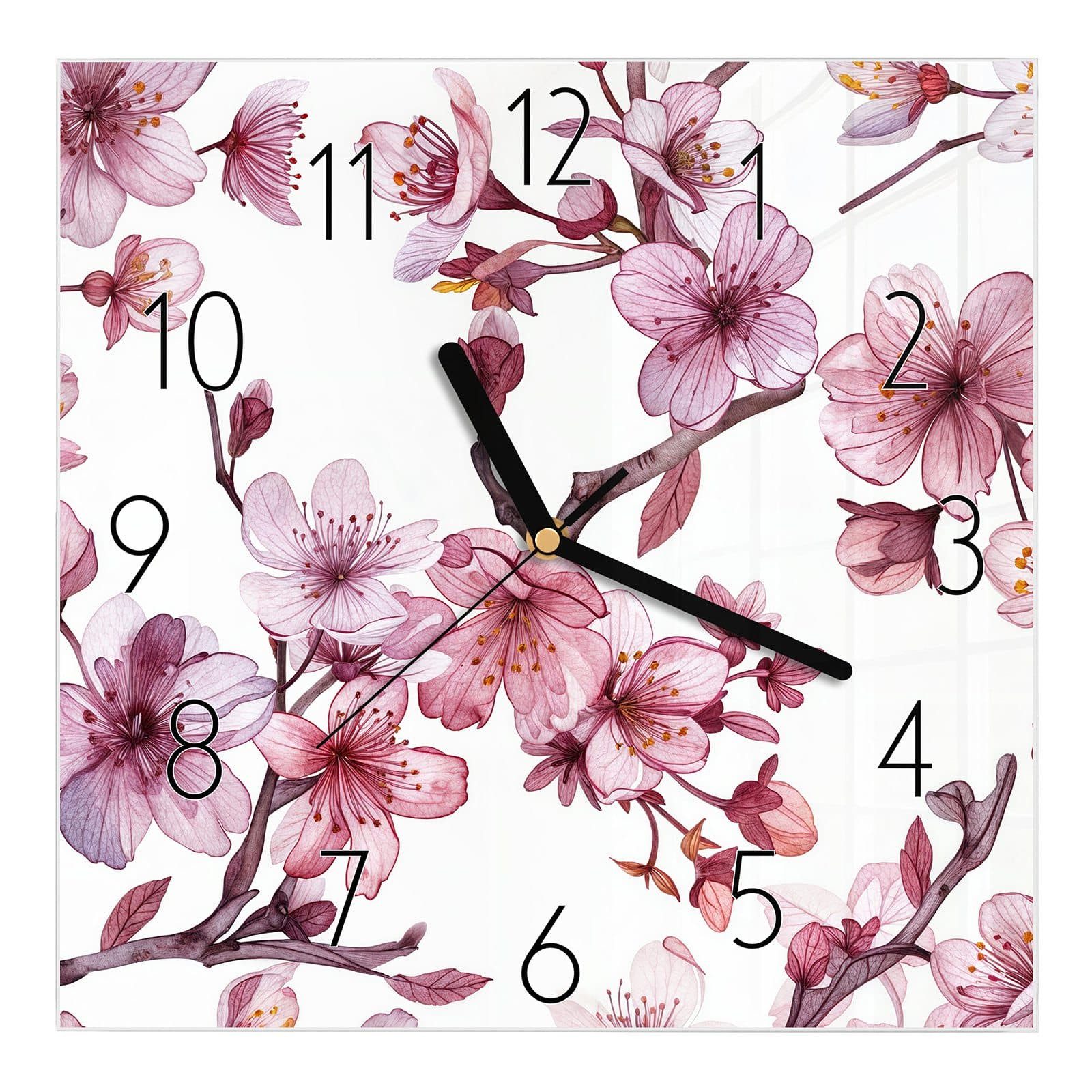 Wanduhr Glasuhr Wanduhr Wandkunst Größe 30 x 30 cm mit Motiv Blütenmeer