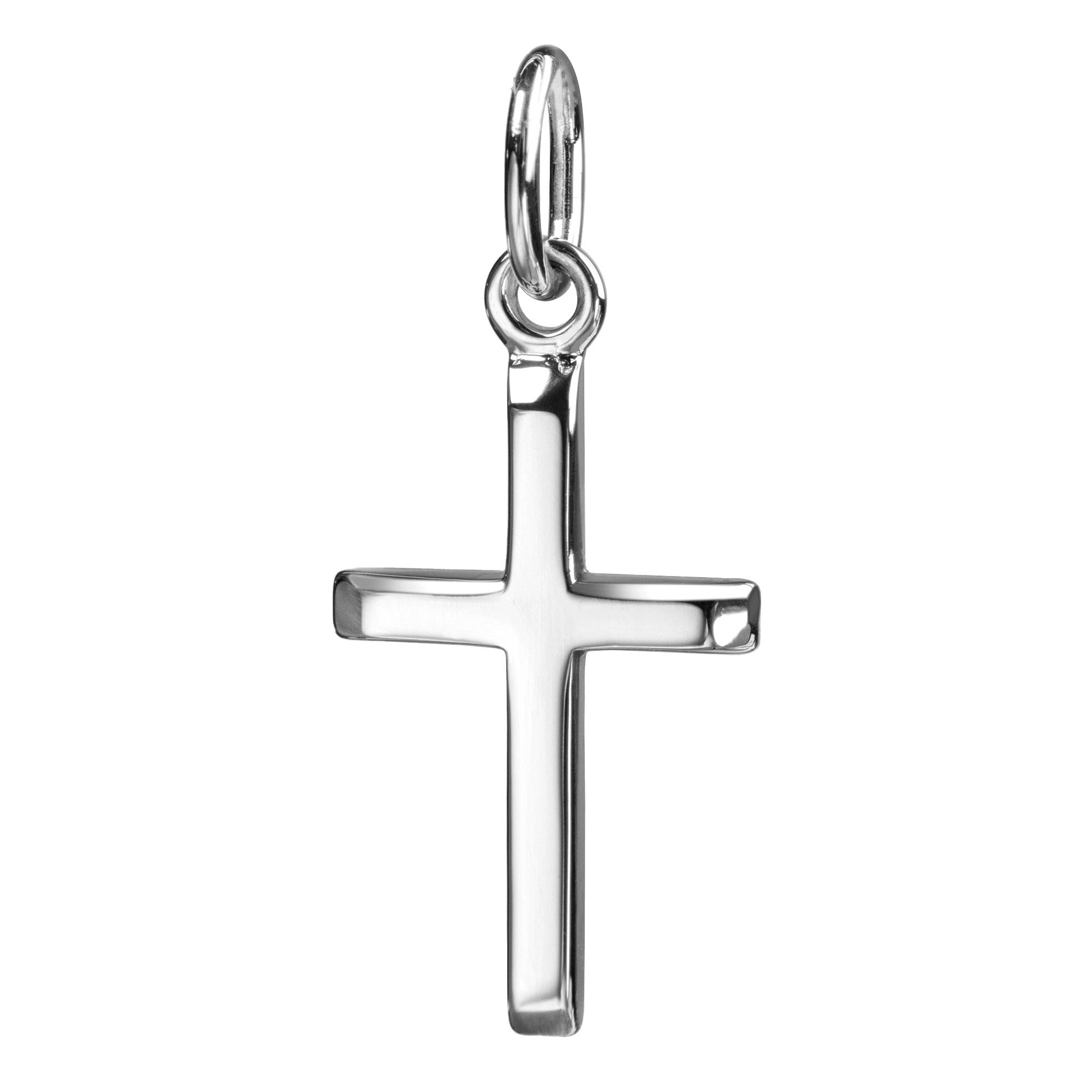 JEVELION Kreuzkette 585 Weißgold Kreuz-anhänger klein hochglanz - Made in Germany (Weißgold Anhänger, für Damen und Mädchen), Mit Kette Sterlingsilber- Länge wählbar 36 - 70 cm.