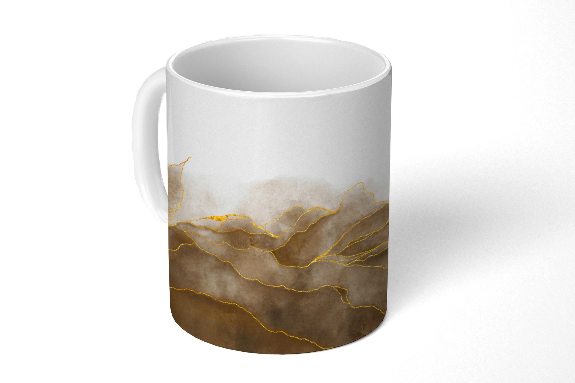 MuchoWow Tasse Marmor - Gold - Braun - Textur - Marmoroptik, Keramik, Kaffeetassen, Teetasse, Becher, Teetasse, Geschenk