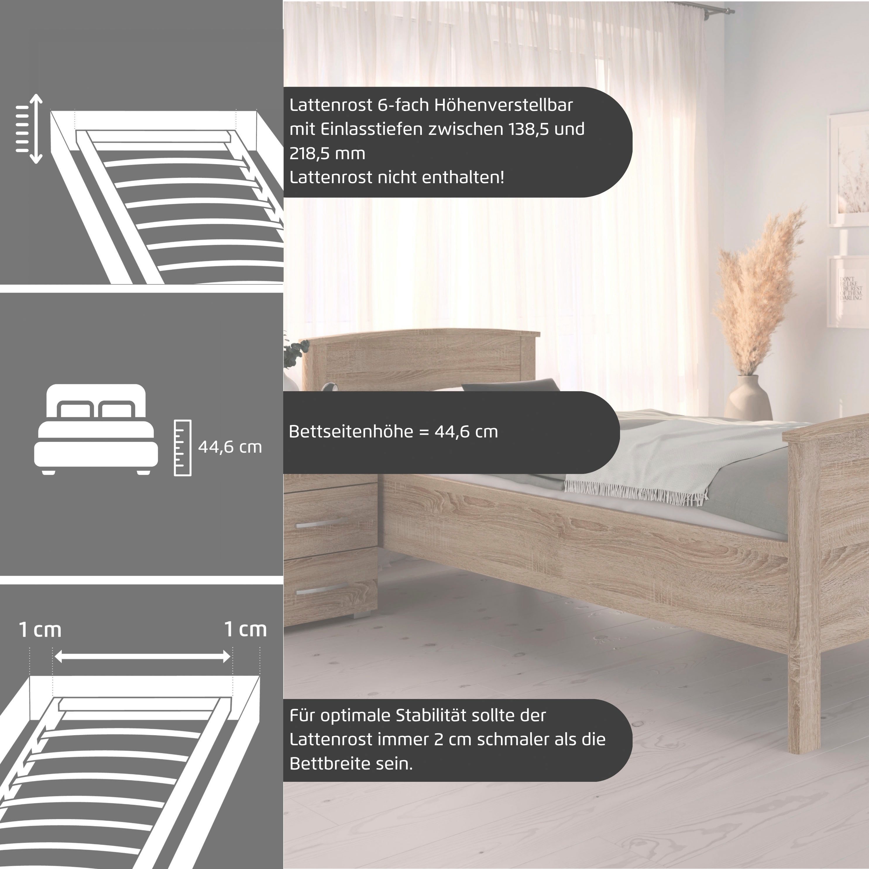 rauch Funktionsbett Bett Einzelbett Komfortbett Holzbett TORRENT, in Komforthöhe, Einlasstiefe 6-fach verstellbar MADE IN GERMANY – Bild 4 von 5