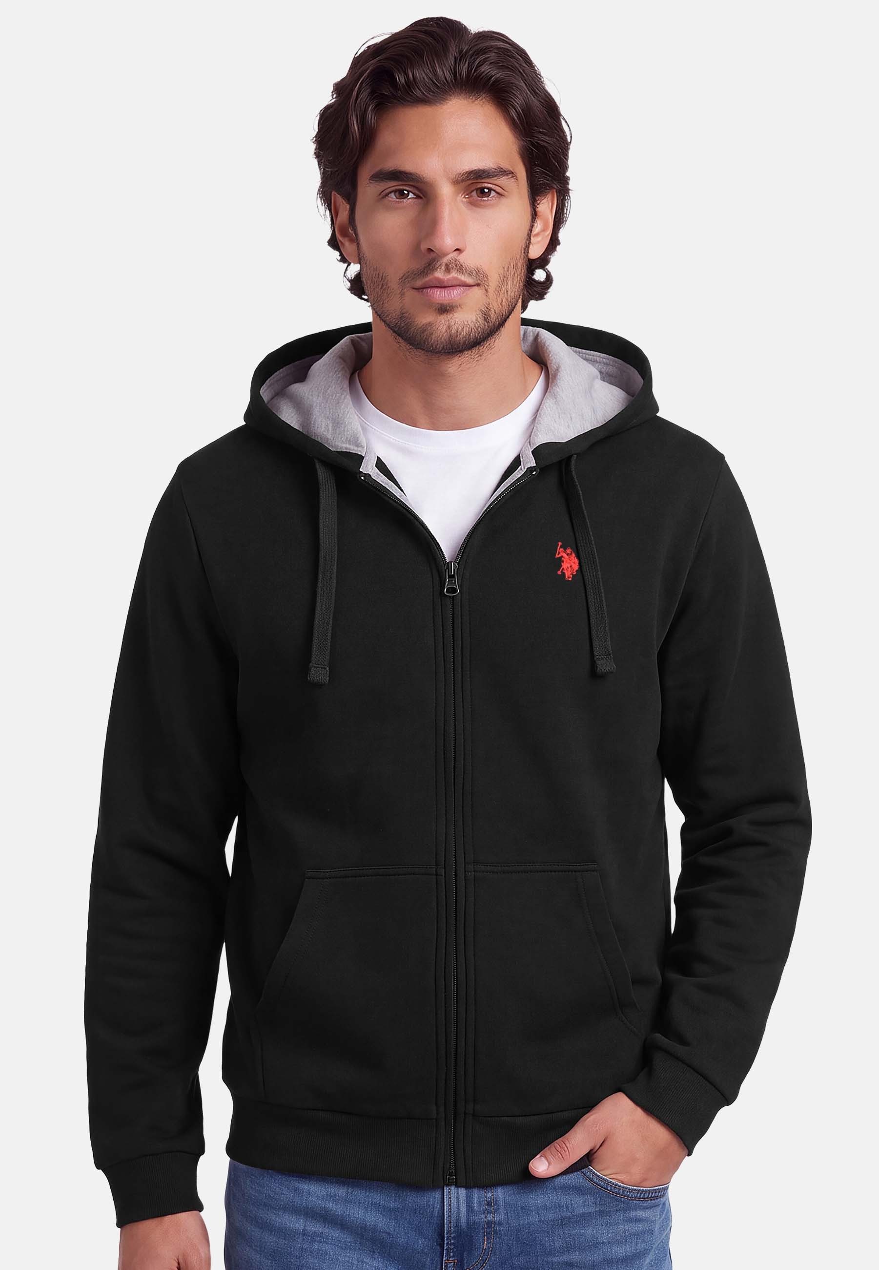 U.S. Polo Assn. Sweatjacke mit Kordelkapuze und gesticktem Brustlogo Leichte Hoodie-Jacke mit weicher Innenseite und geteilter Bauchtasche
