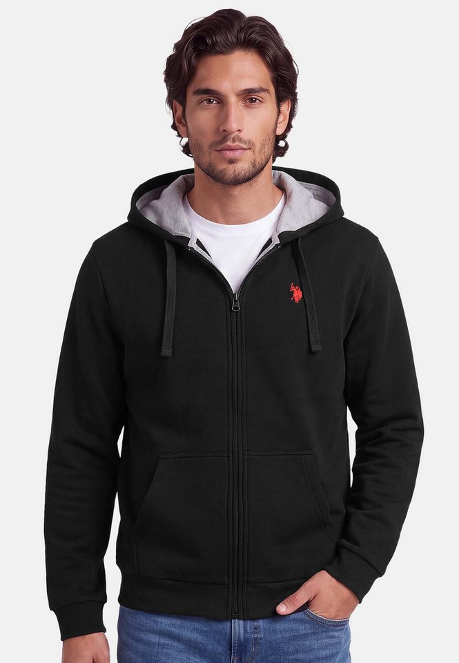 U.S. Polo Assn. Sweatjacke mit Kordelkapuze und gesticktem Brustlogo Leichte Hoodie-Jacke mit weicher Innenseite und geteilter Bauchtasche
