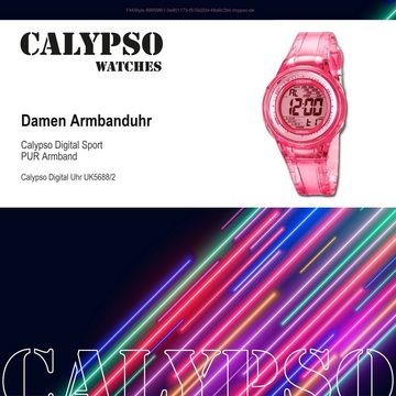 CALYPSO WATCHES Digitaluhr Calypso Damen Uhr K5688/2 Kunststoff PUR, Damen Armbanduhr rund, PURarmband pink, Sport