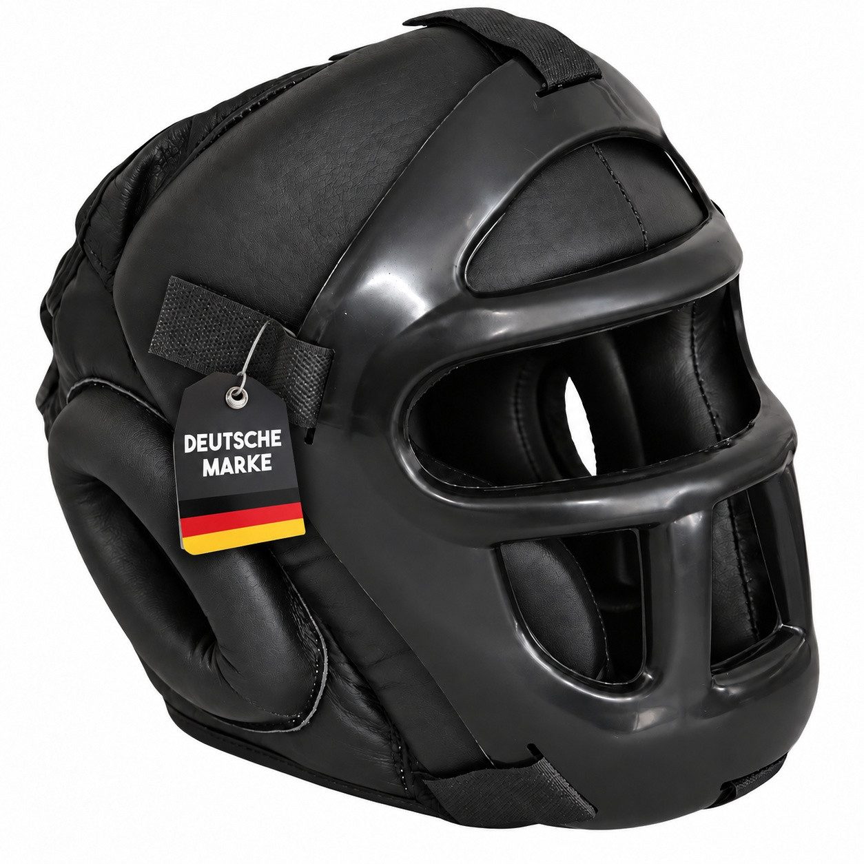 BAY-Sports Kopfschutz Profi mit Gitter Maske Visier Krav Maga Boxen Budo Training Kampfsport (Bruchsichere Kunststoff Maske), Rundum Schutz für Gesicht, Schädeldecke, Nacken, Hinterkopf, Ohren