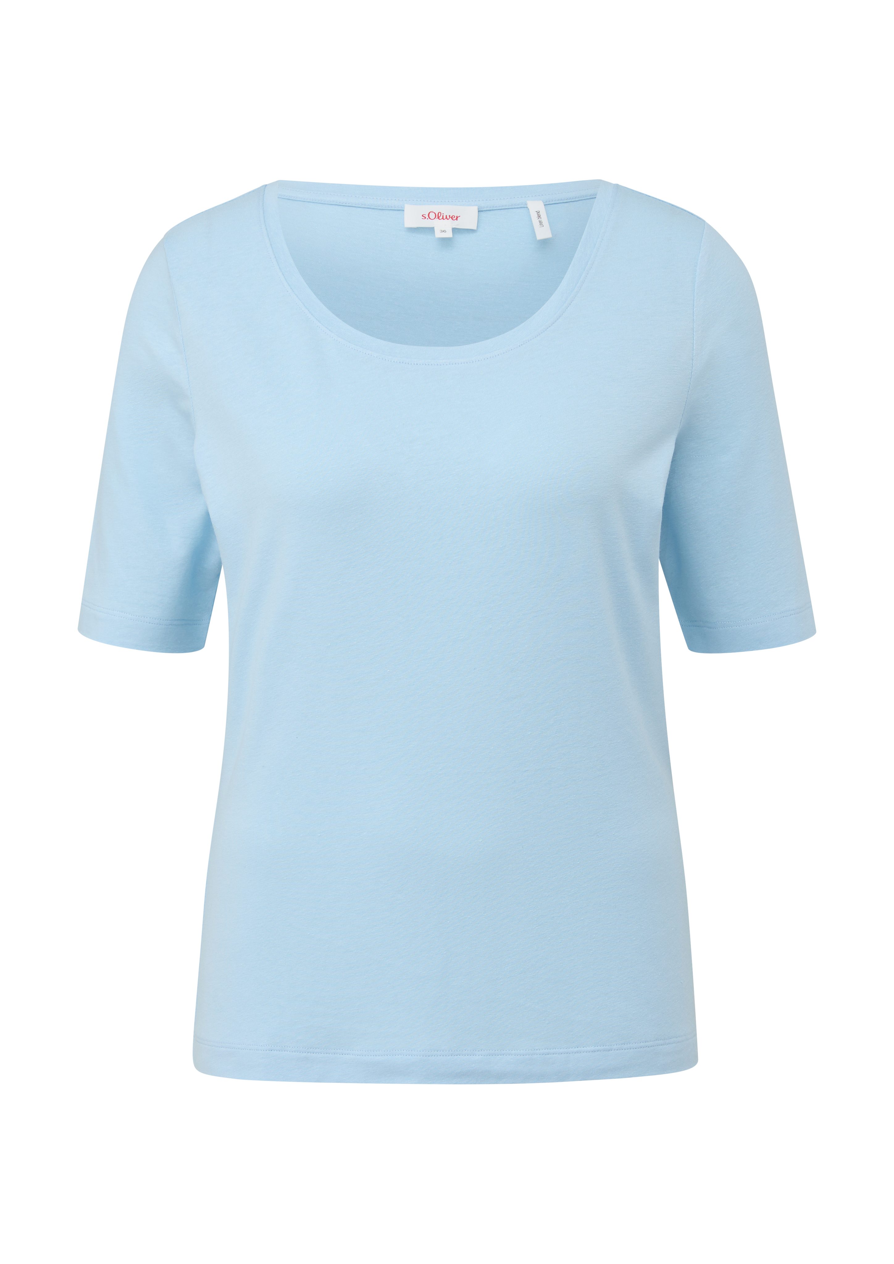 Kurzarmshirt Leinen Viskosemix s.Oliver T-Shirt mit hellblau aus