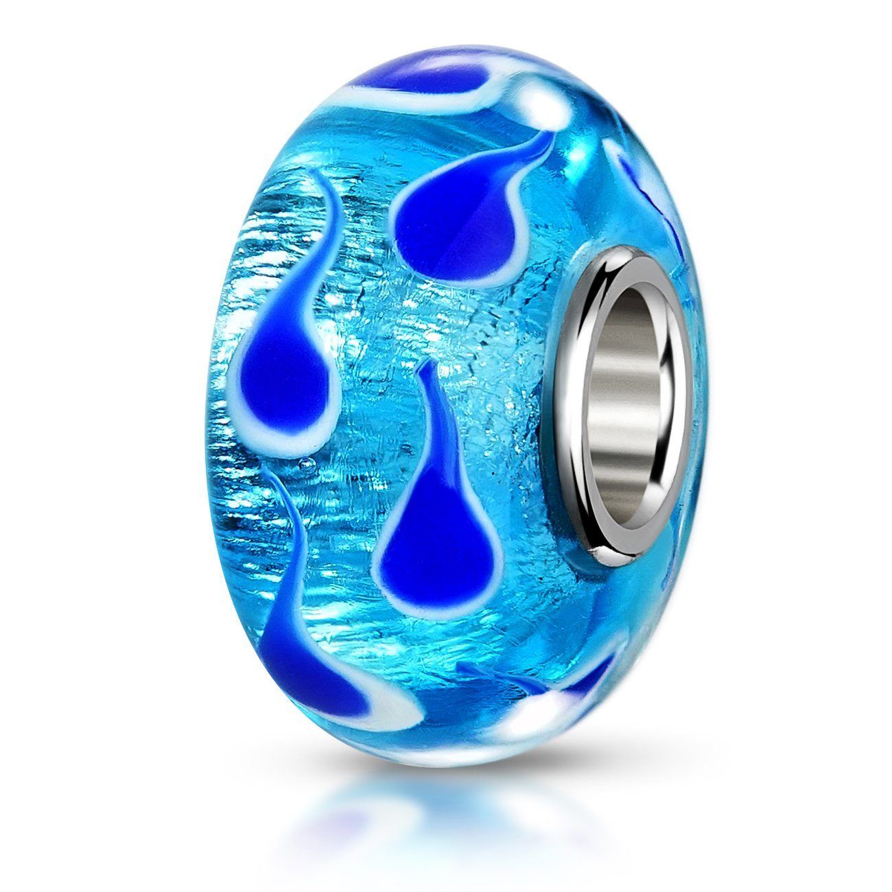 Bead Glasperle Türkis Blau Muster Fische Punkte 975