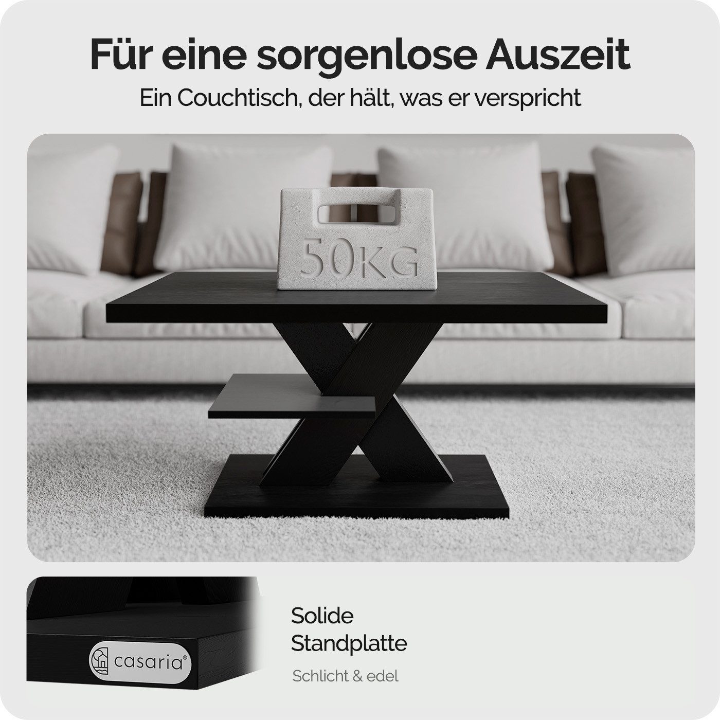 Casaria Couchtisch Detroit, Holz 2 Ablagen 90x60cm Modern Eckig Kratzfest Schwarz – Bild 5 von 5