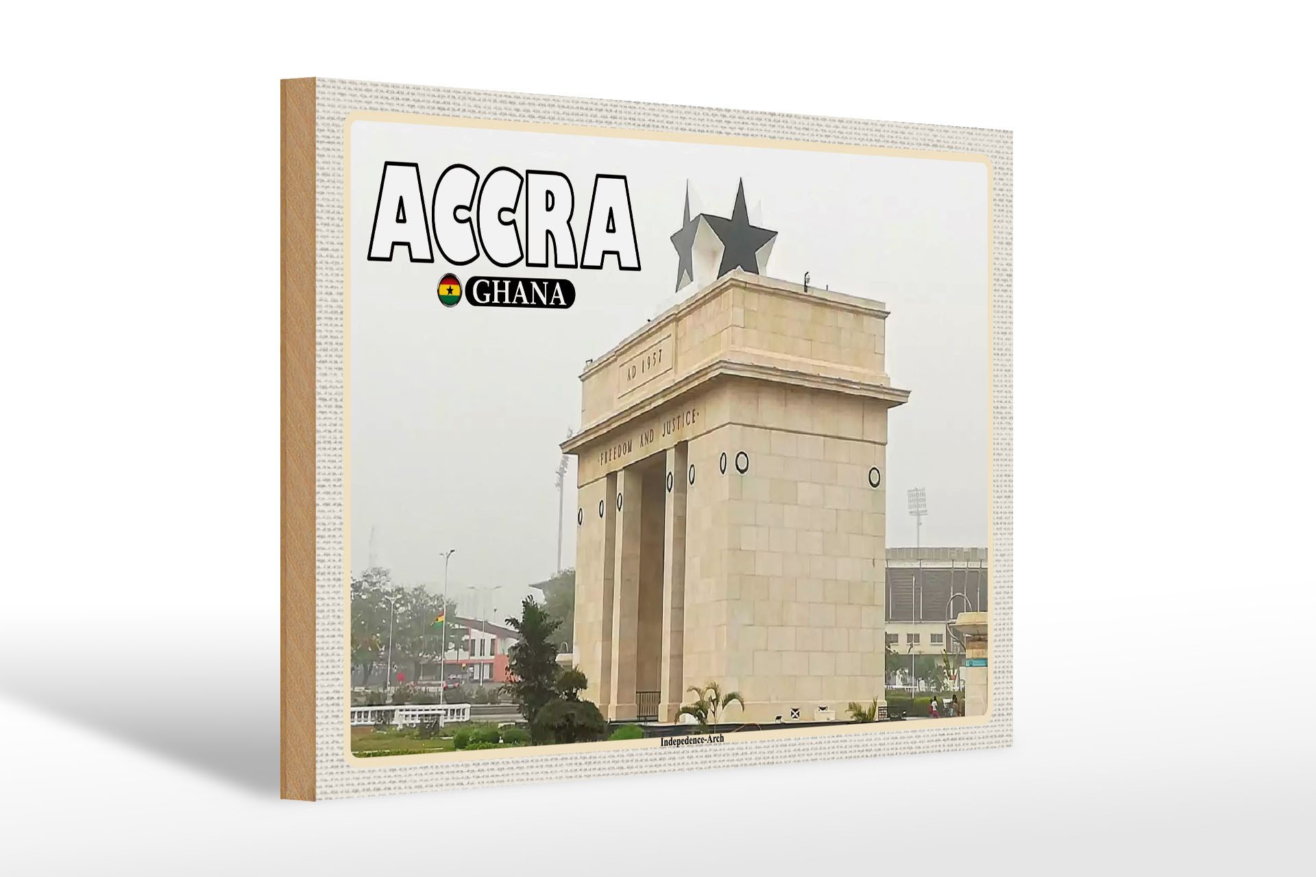 Femer GmbH Holzbild Reise 30x20cm Accra Ghana Independence-Arch, (1 St), Glatte Holzfaserplatte (MDF), vorn beschichtet