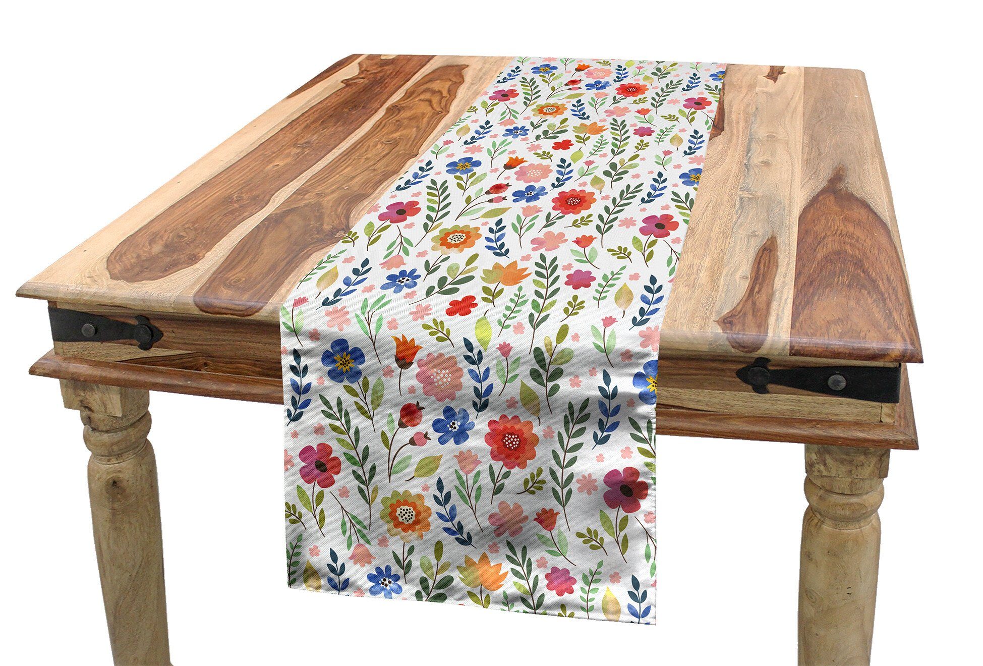 Abakuhaus Tischläufer Esszimmer Küche Rechteckiger Dekorativer Tischläufer, Blumen Pulsiert die Natur Petal Blatt