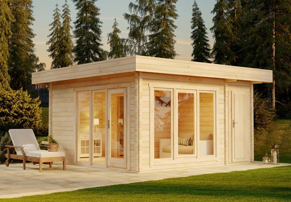 FinnTherm Saunahaus Cubus mit Anbau, BxTxH: 498 x 498 x 257 cm, 70 mm, in Naturbelassen Inkl. Fußboden
