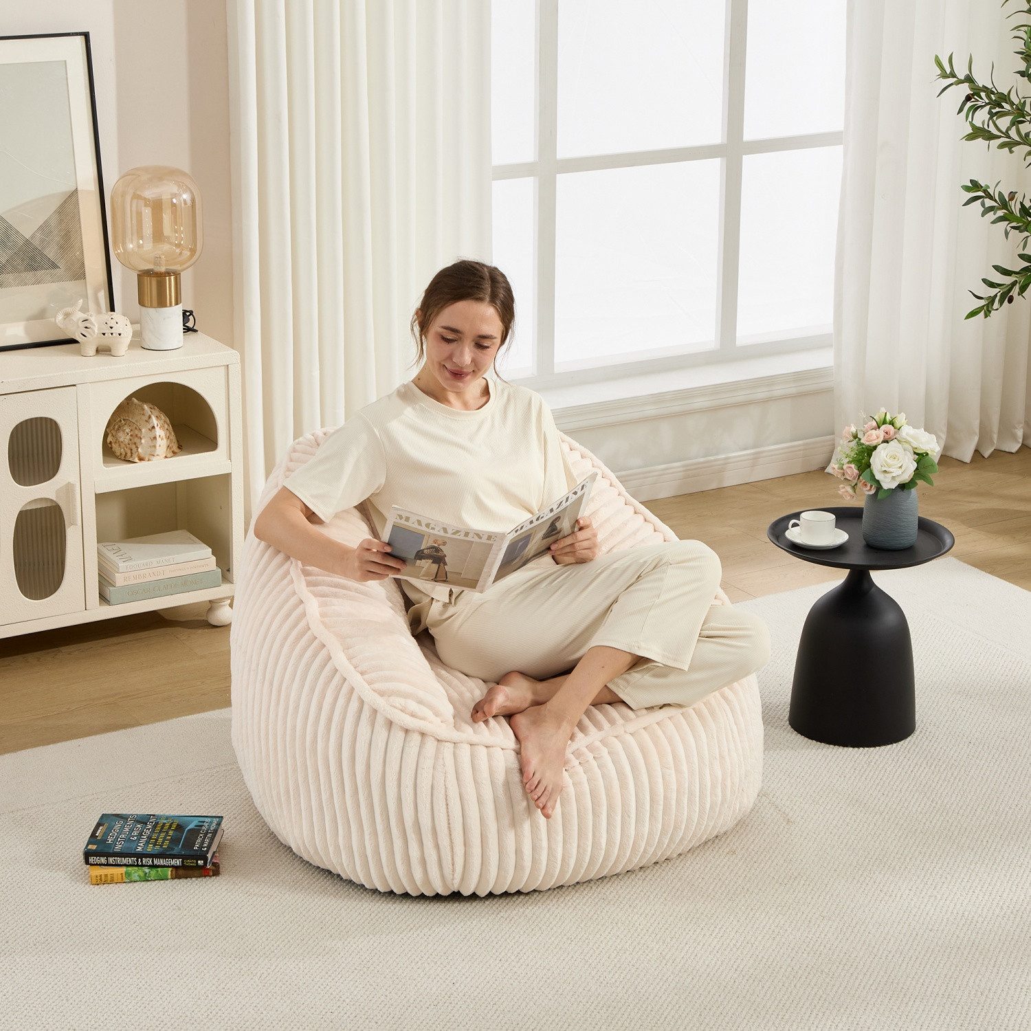 ANYSUN Sitzsack Loungesessel mit Rückenlehne, Memory-Schaum & Chenille für Erwachsene (1 Loungesessel), 92×98×73 cm, Sitzhöhe 43 cm, für Wohn-, Schlaf- & Lesezi – Bild 2 von 5