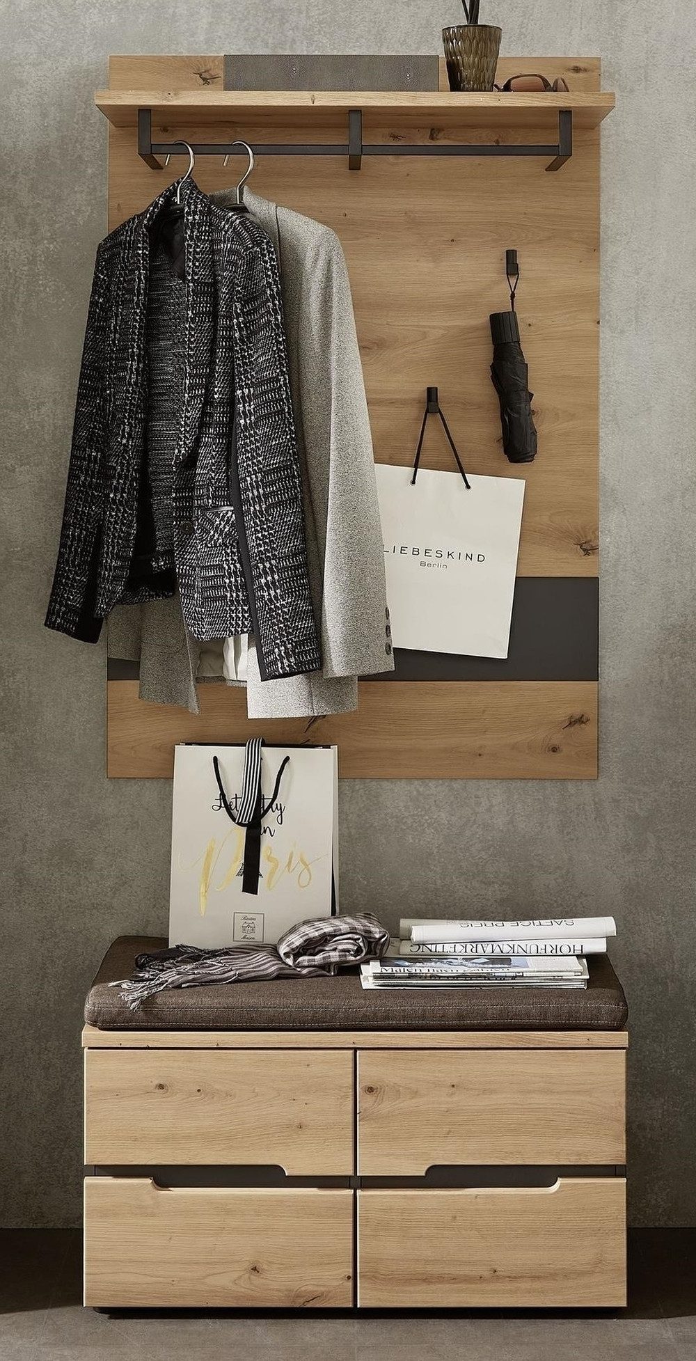 Innostyle Garderoben-Set (2-teilig) Artisan Eiche Dekor / graphit - 145x192x38 (BxHxT), (2-teilig)