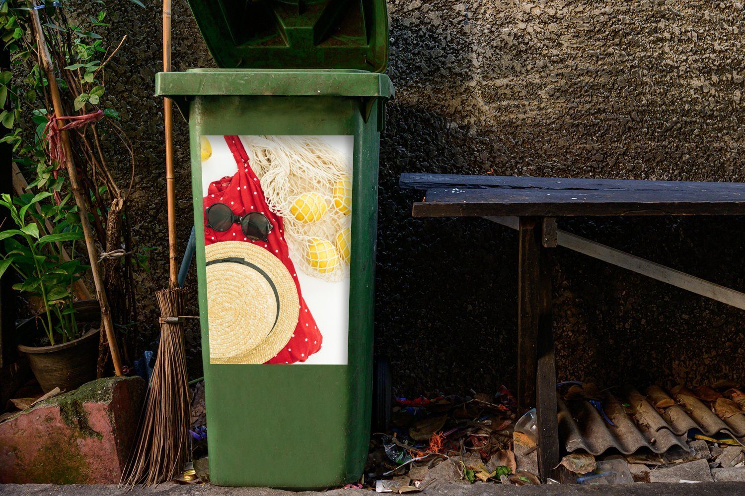 MuchoWow Wandsticker Sommer - Hut St), Container, Sticker, (1 Tasche Mülltonne, Mülleimer-aufkleber, - Abfalbehälter