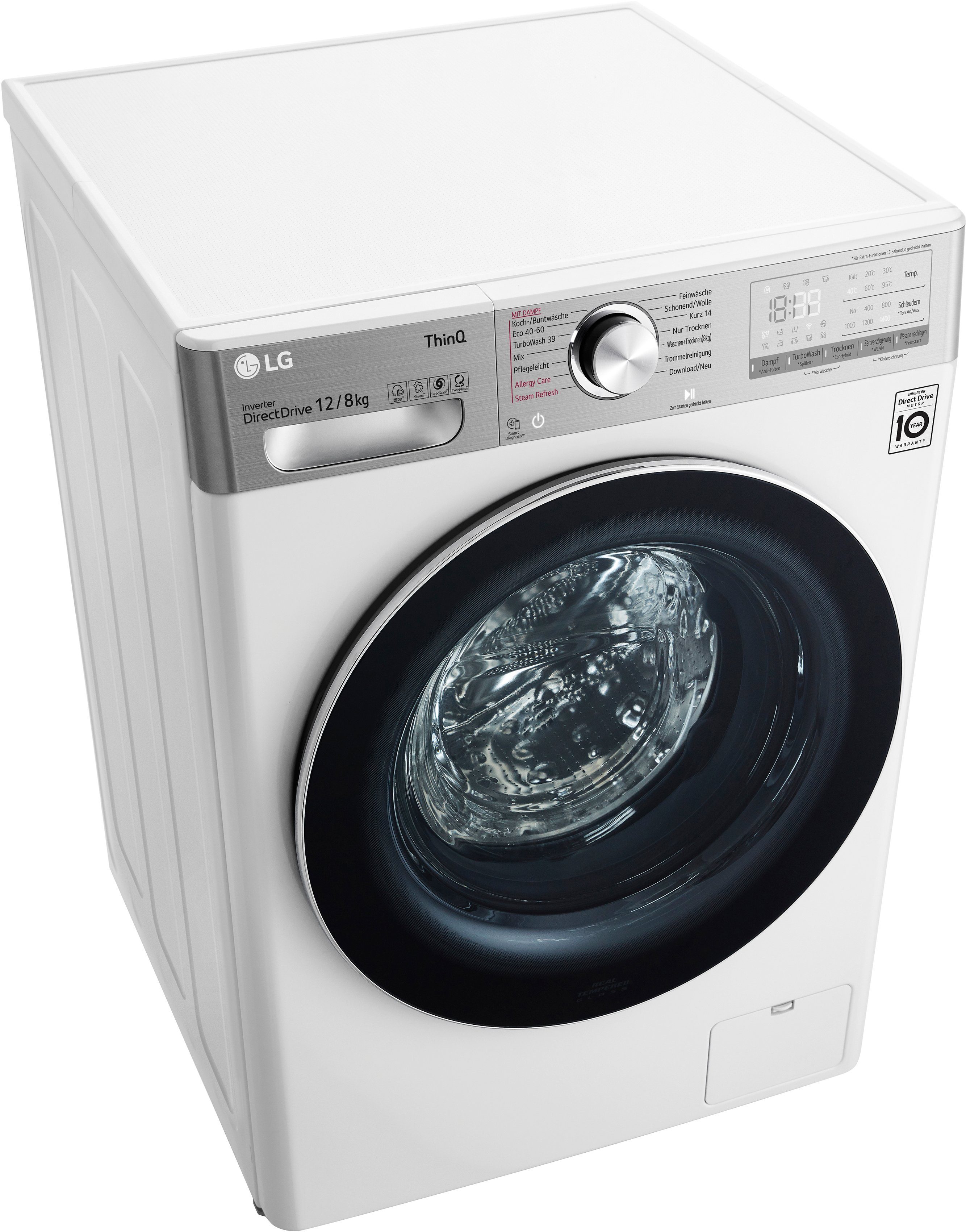 LG Waschtrockner V9WD128H2, 8 U/min, nur 1400 Waschen 12 kg, Minuten TurboWash® in 39 kg, 