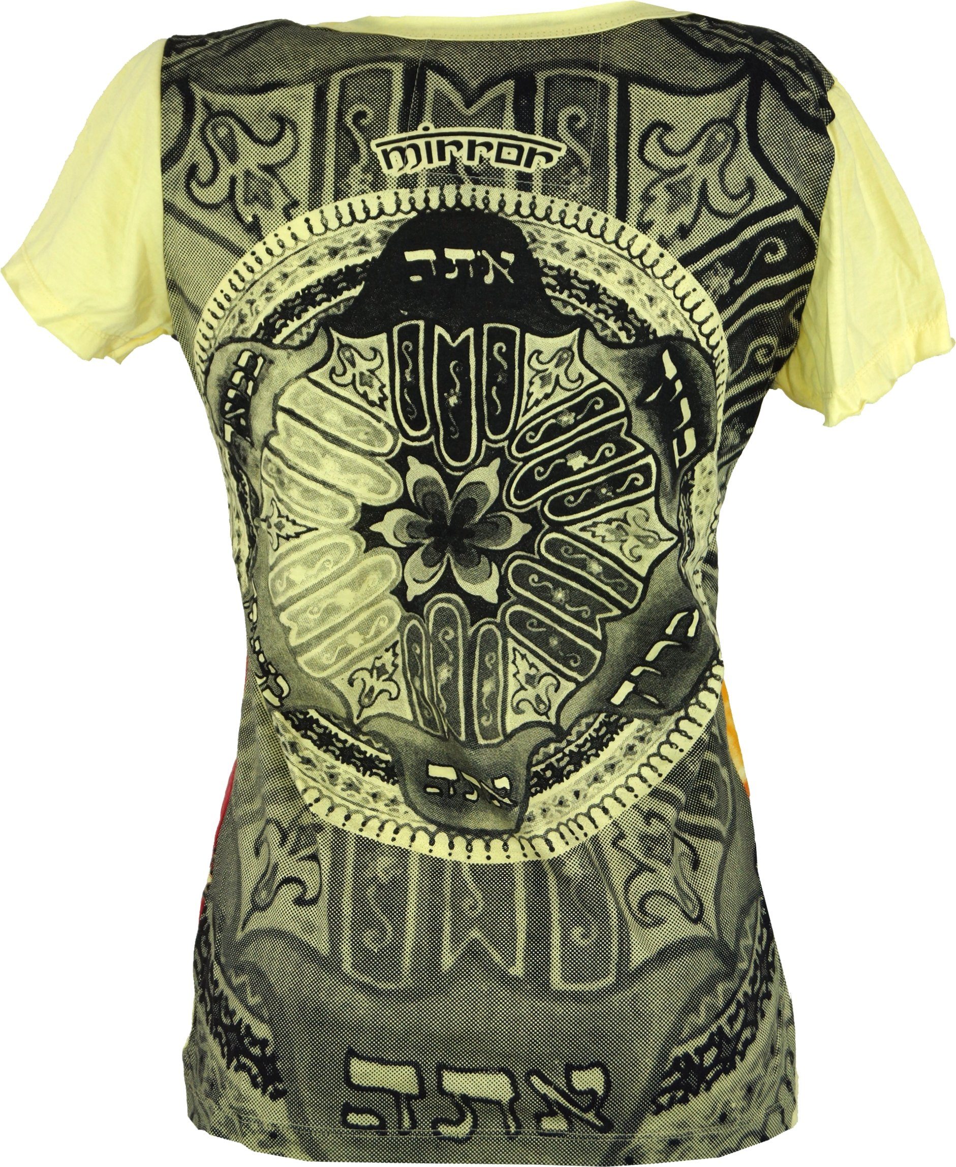 Guru-Shop T-Shirt Mirror Damen T-ShirT-Shirt - Mandala gelb Festival, Goa S günstig online kaufen