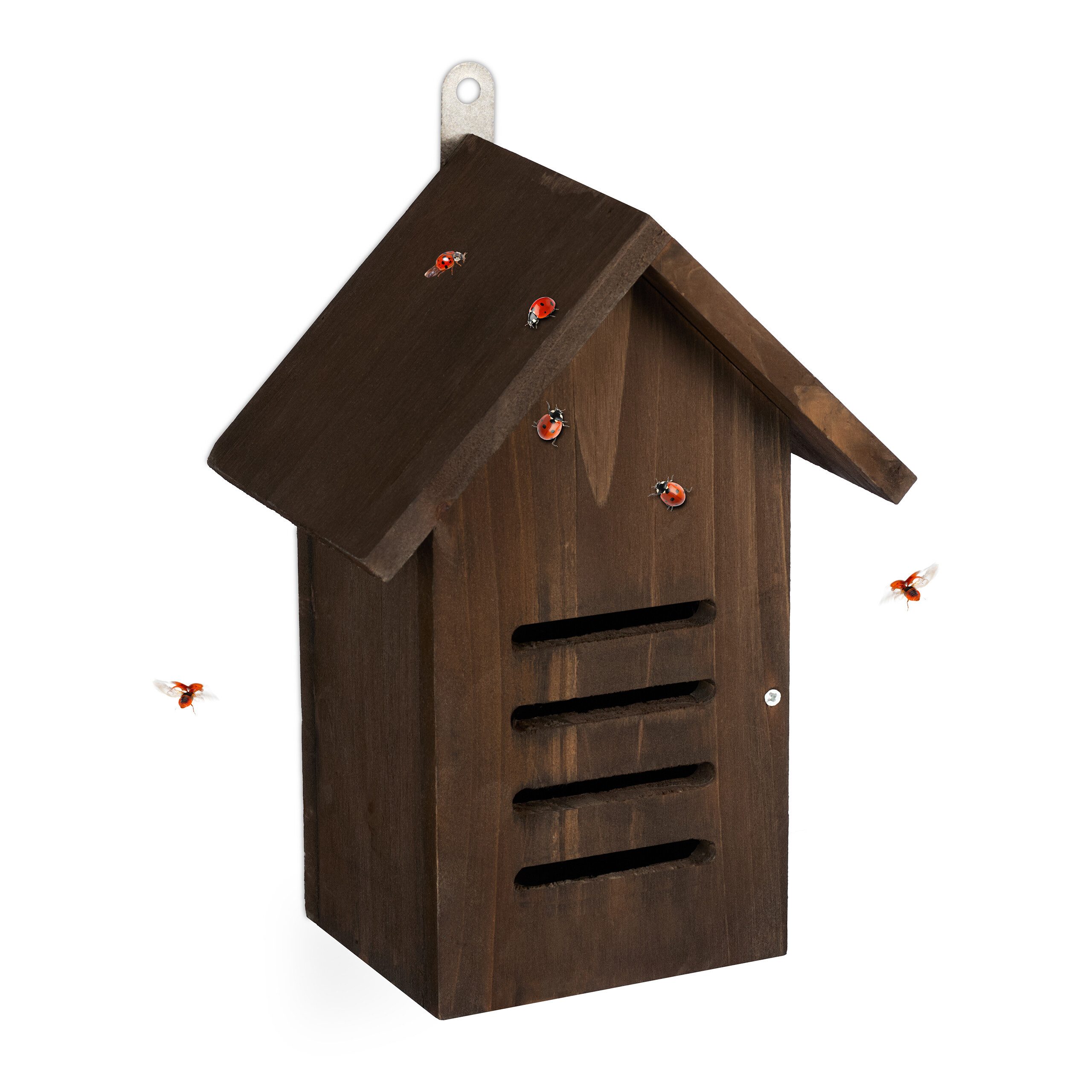 relaxdays Insektenhotel Marienkäferhaus aus Holz braun
