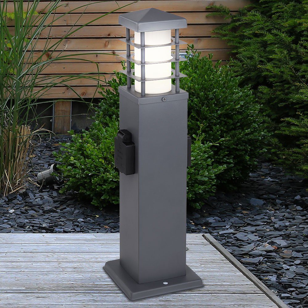 Leuchtmittel Warmweiß, Edelstahl- Außen-Stehlampe, etc-shop LED Leuchte 2x inklusive, Garten Steckdose Außen Steh