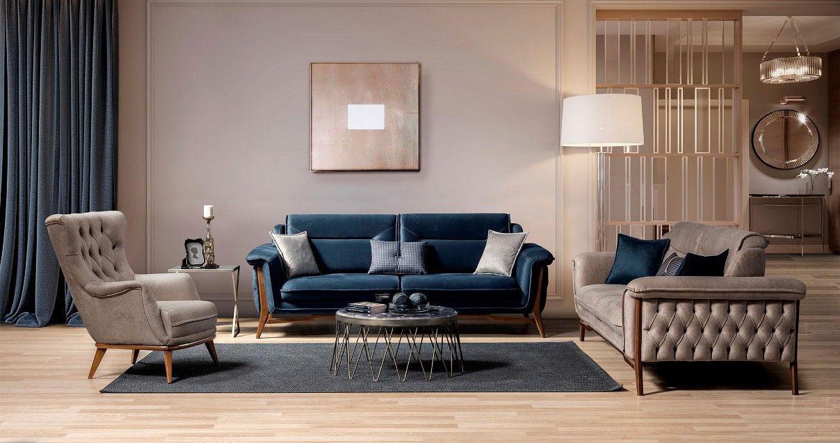 Made 3 in Moderne Dreisitzer Europa (2-St., Wohnzimmer Sofagarnitur Luxuriöses Sessel Sitzer/Sessel), Stil, JVmoebel Wohnzimmer-Set Set