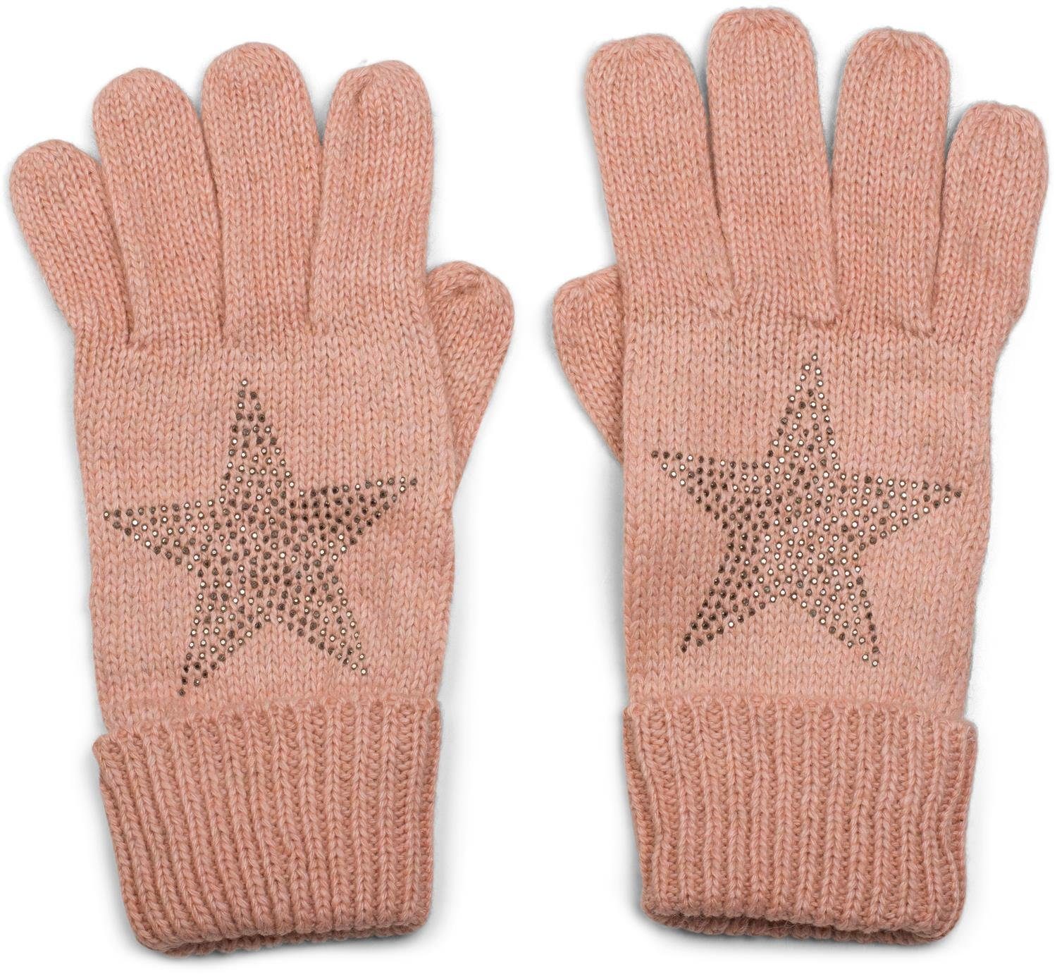 styleBREAKER Strickhandschuhe Strick Handschuhe mit Strass Stern Altrose