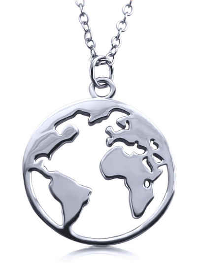 VIASOUL Kette mit Anhänger Weltkugel I Weltkarte Halskette für Damen Welt I Mit Zertifikat, stahlender Glanz