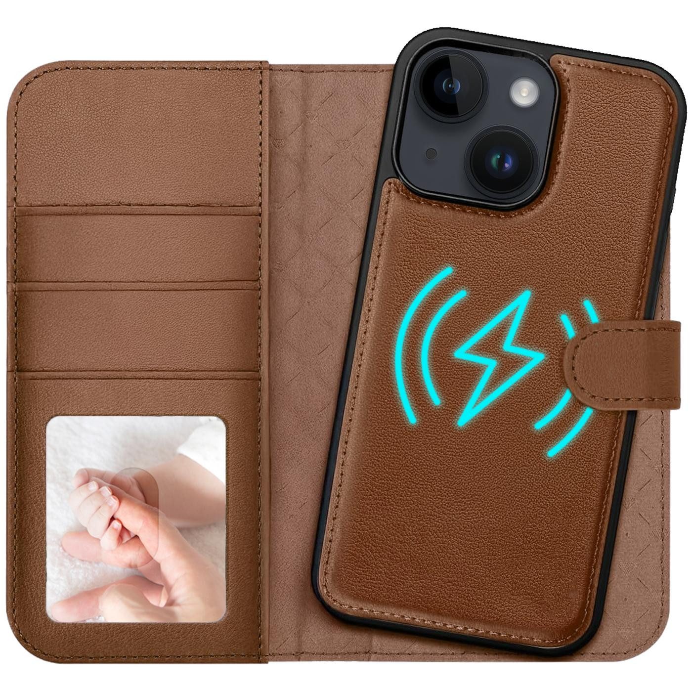 CoolGadget Handyhülle Magnet Book Case für Apple iPhone 14 Hülle + Klapphülle 6,1 Zoll, 2in1 abnehmbare magnetische RFID Schutzhülle Kartenfach Fotofenster