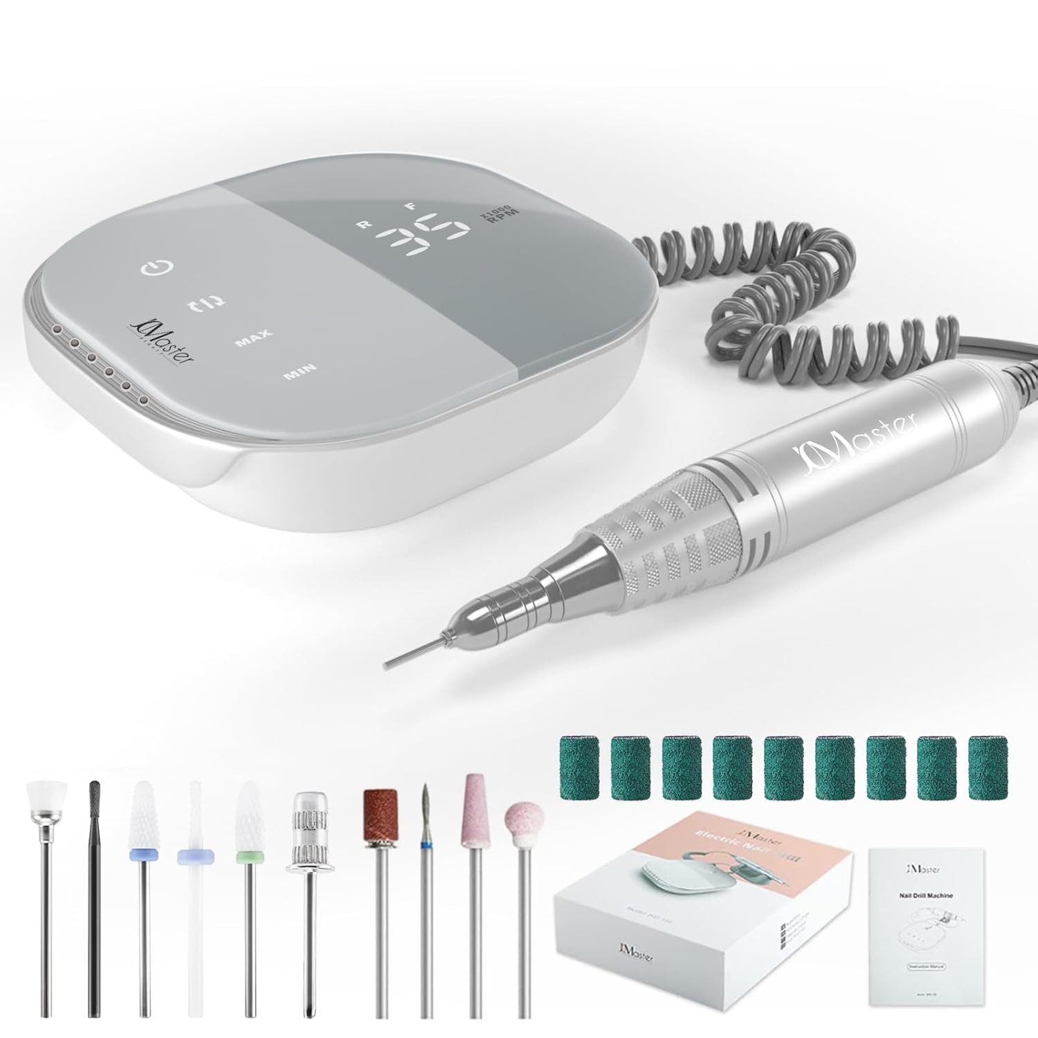 JCMaster Maniküre-Pediküre-Set TouchPro+ Nagelfräser 35000RPM mit Aufsätze Bits, Profi Nagel Fräsmaschine für Gelnägel, Acrylnägel, Kunstnägel