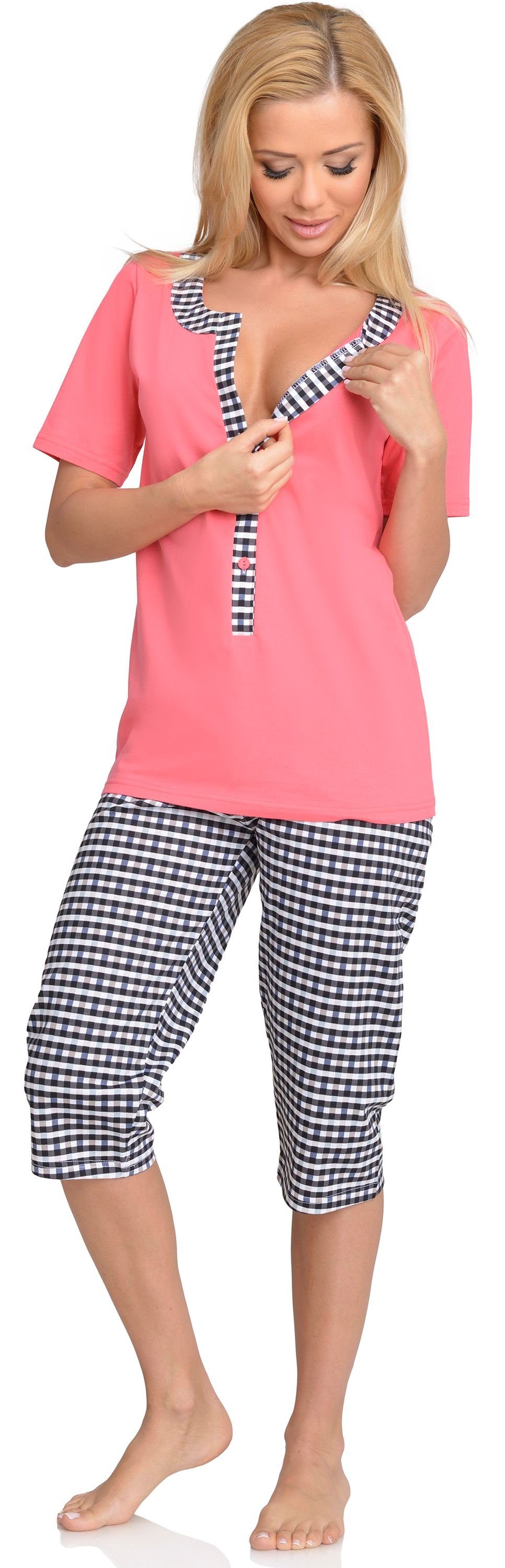 Be Mammy Umstandspyjama Damen Schlafanzug Coral-1 Stillpyjama H2L2N2