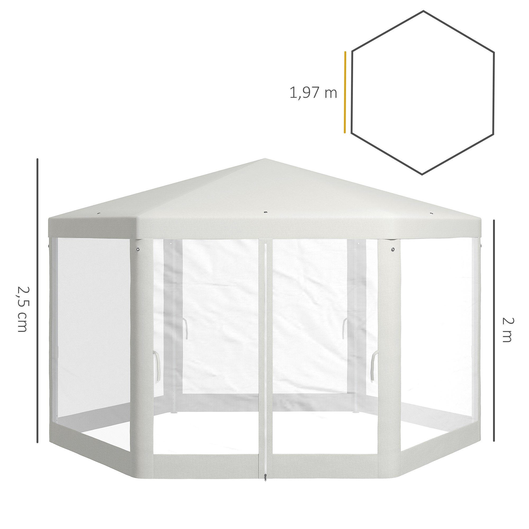 Outsunny Pavillon 4x3m Sechseckig Wasserabweisend Stabil, mit 1 Seitenteilen, (Gartenzelt, Festzelt), mit 6 Seitenteilen, für Camping, Garten, Cremeweiß