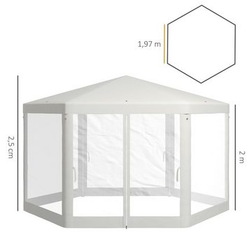 Outsunny Pavillon, mit 6 Seitenteilen, (Gartenzelt, Festzelt), Polyester Metall Creme