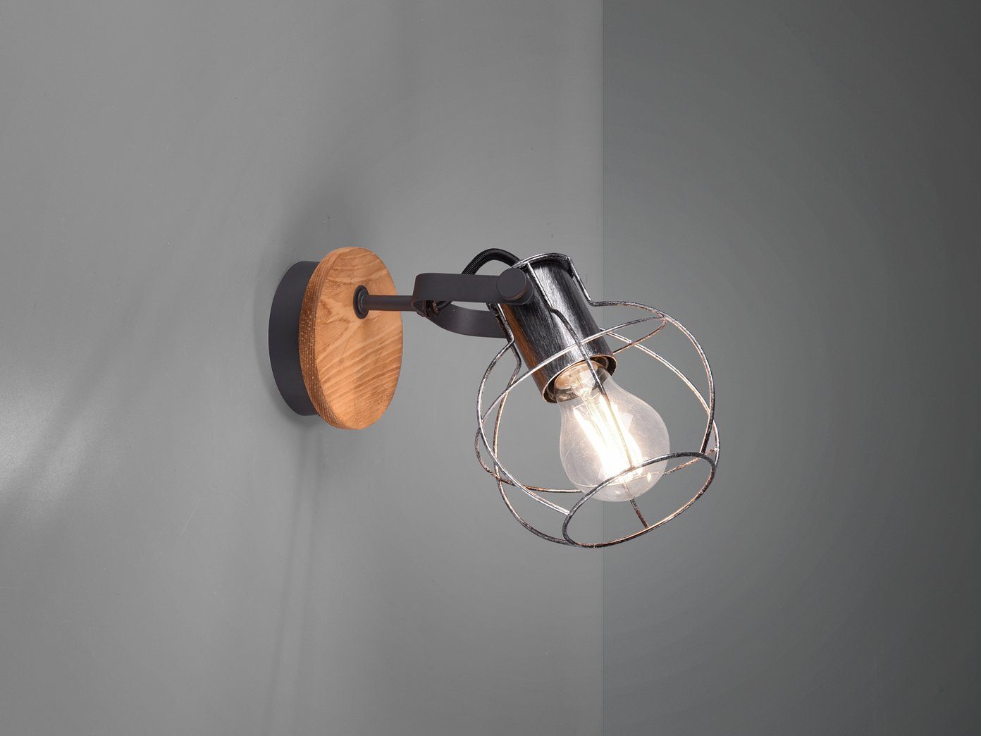 meineWunschleuchte LED Wandstrahler, LED wechselbar, Industrial Holz-lampe rustikal Wand-beleuchtung innen Warmweiß, Style, 23cm Höhe