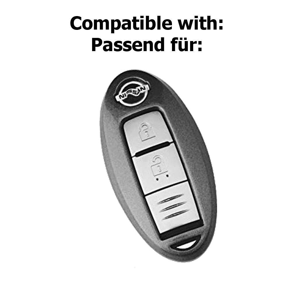 mt-key Schlüsseltasche Autoschlüssel Hardcover Schutzhülle Navra Pulsar Juke Micra Evalia für Nissan X-Trail Metallic Schwarz, Qashqai KEYLESS