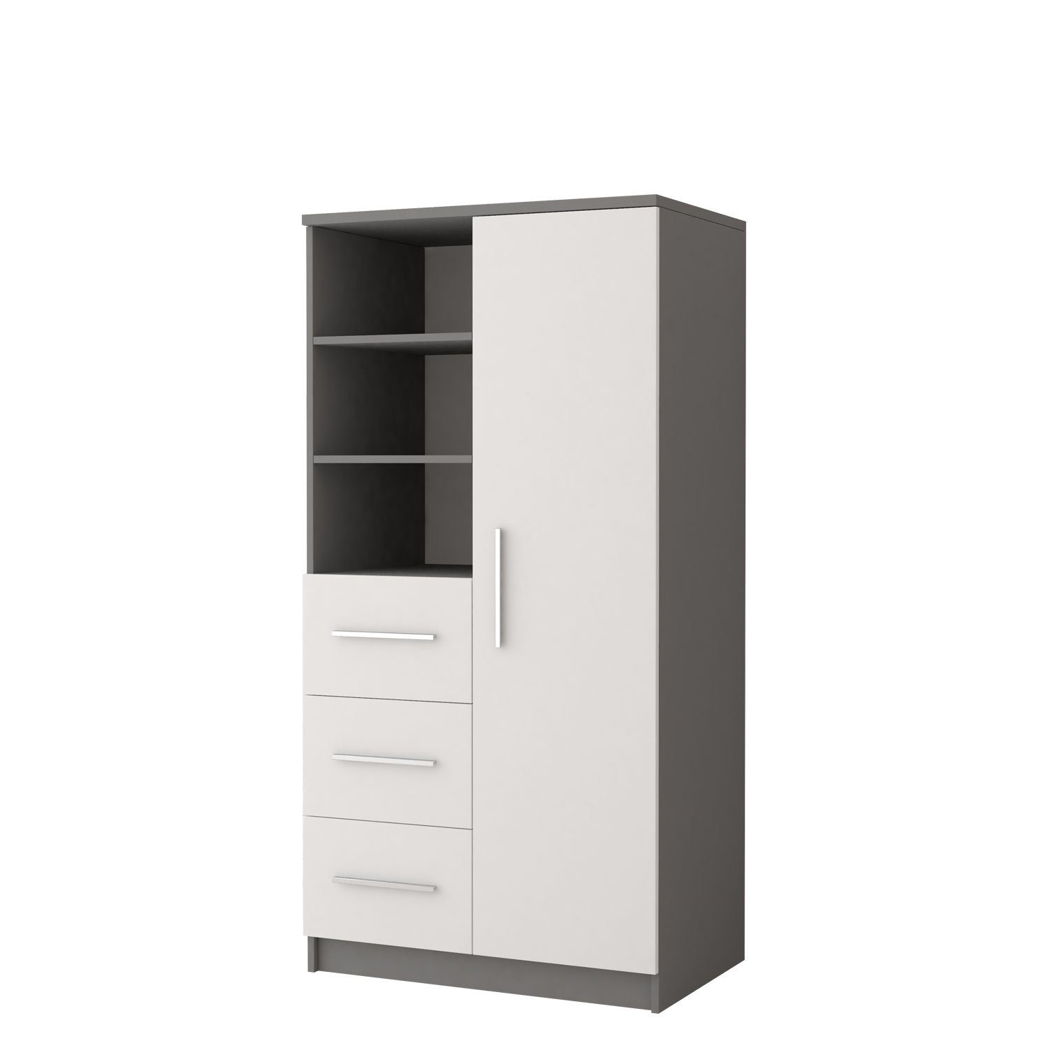 Polini Home Raumteilerregal Schrankregal 80 x 160 x 40 cm Grau-Weiß mit silbernen Griffen Colour grau-weiß-silber | Grau-weiß-silbern