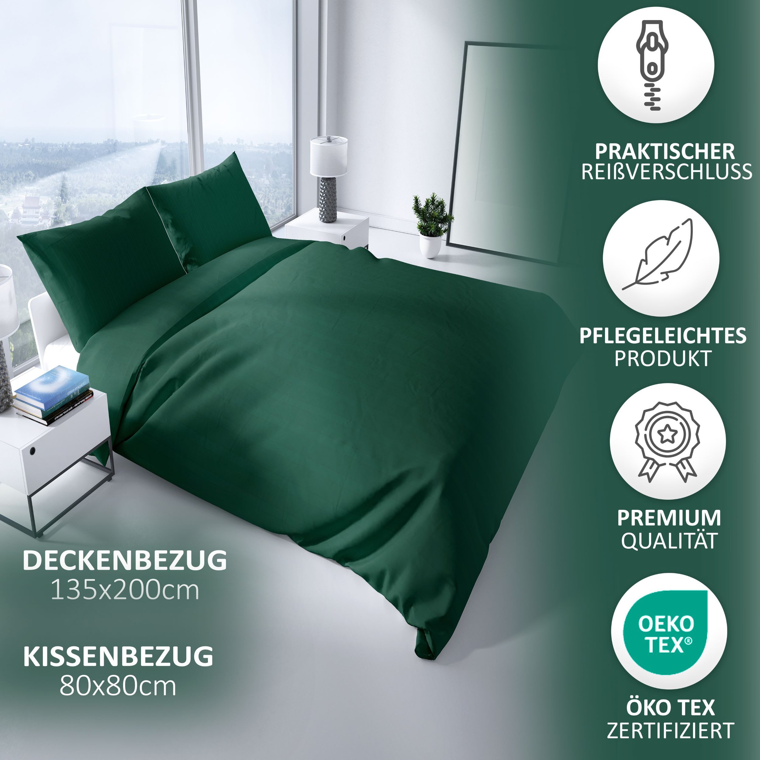 Leonado Vicenti Bettwäsche Luxuriöses Satin Set Damast, Satin, 4 teilig, elegantes Streifen Design, 100% Baumwolle, mit Reißverschluss